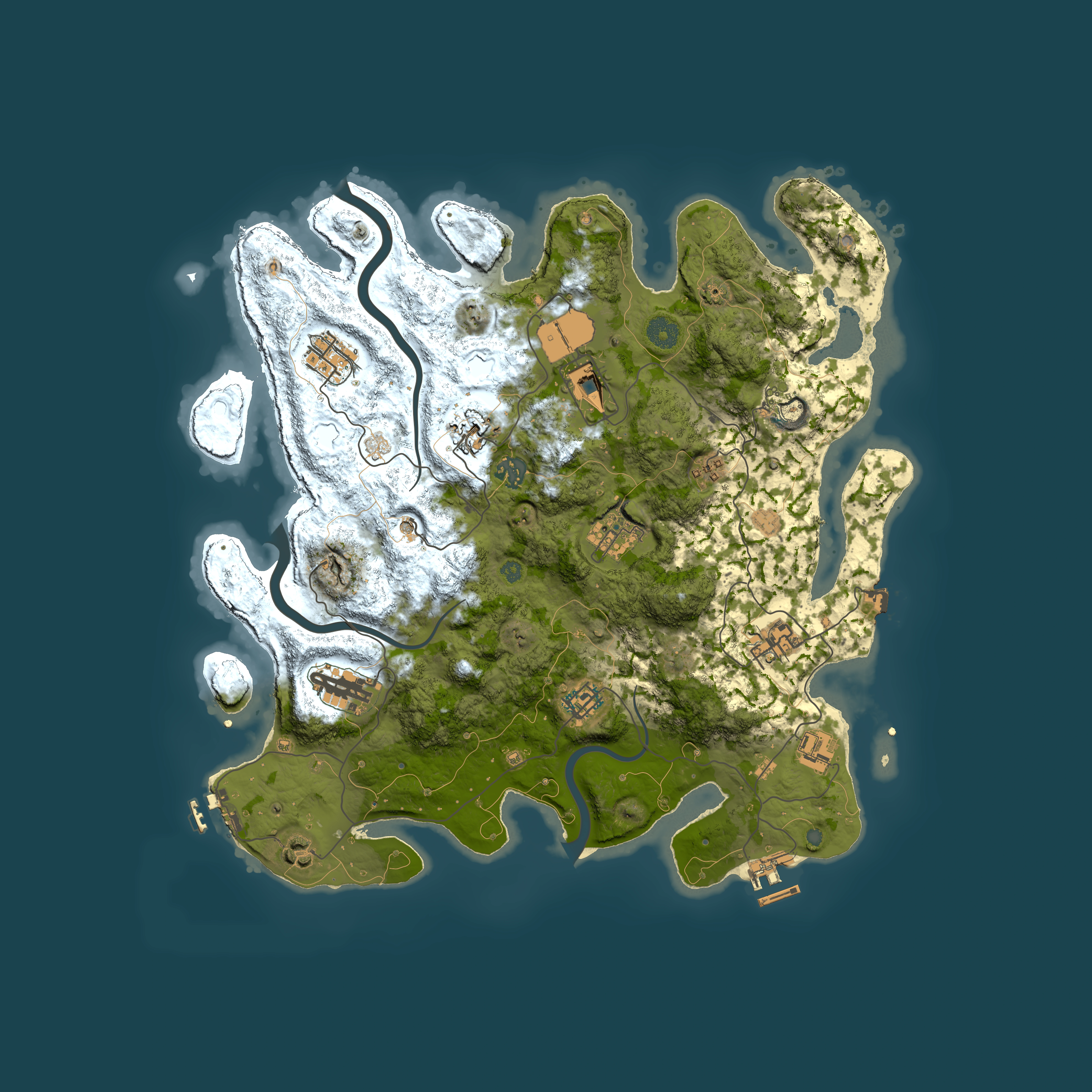 Full top-down render of Rust map seed 232292053, 3950x3950m