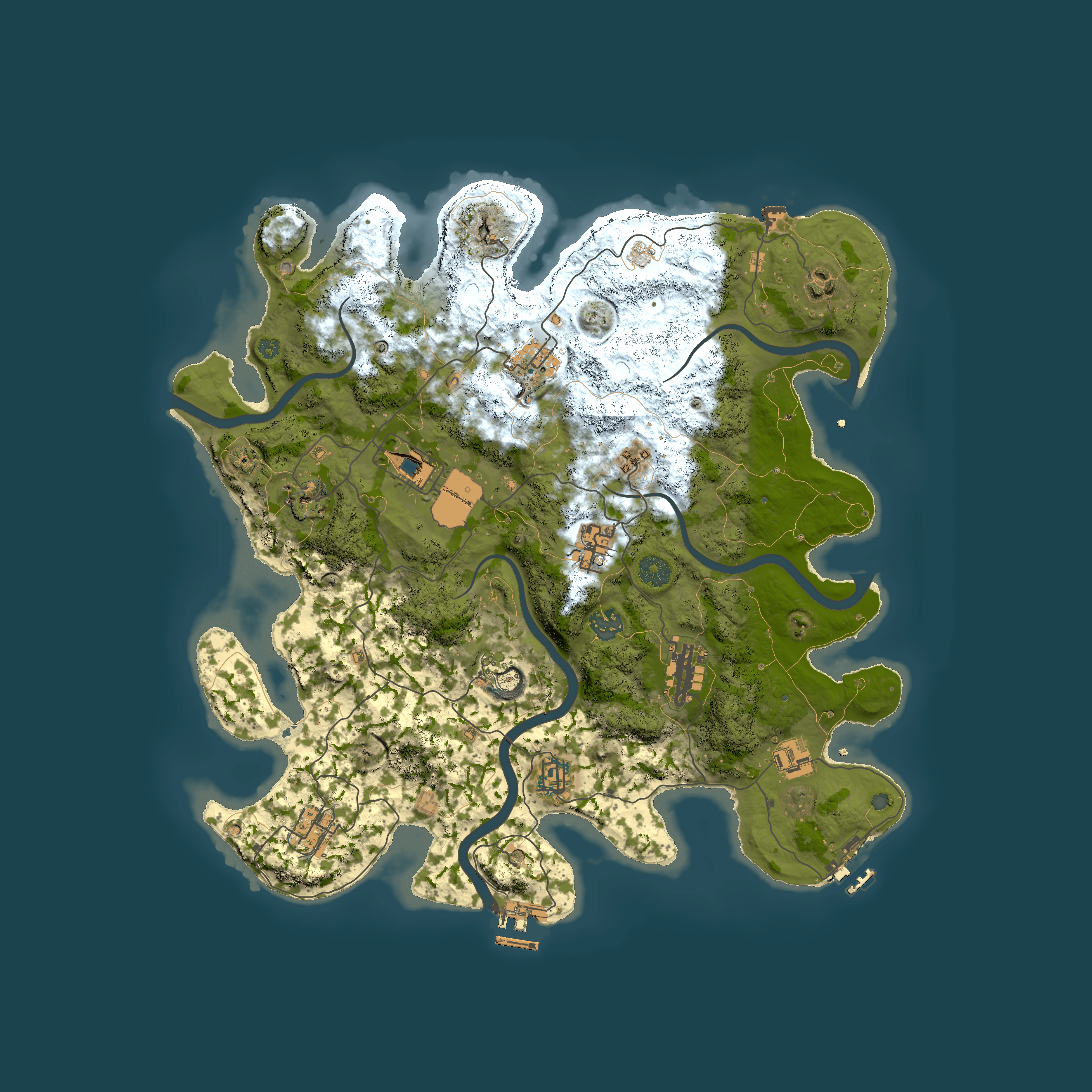 Full top-down render of Rust map seed 1101460424, 3950x3950m
