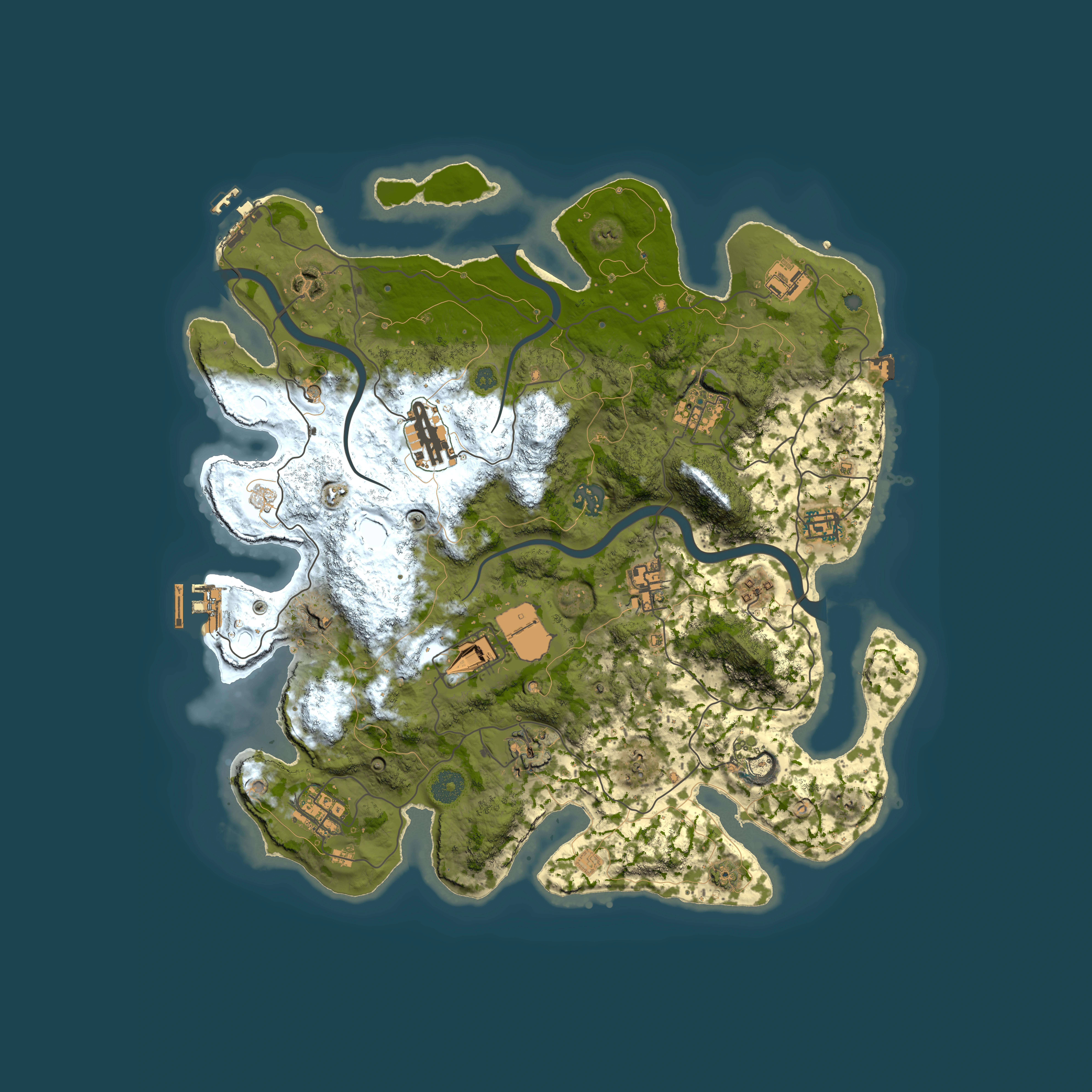 Full top-down render of Rust map seed 966933967, 3850x3850m