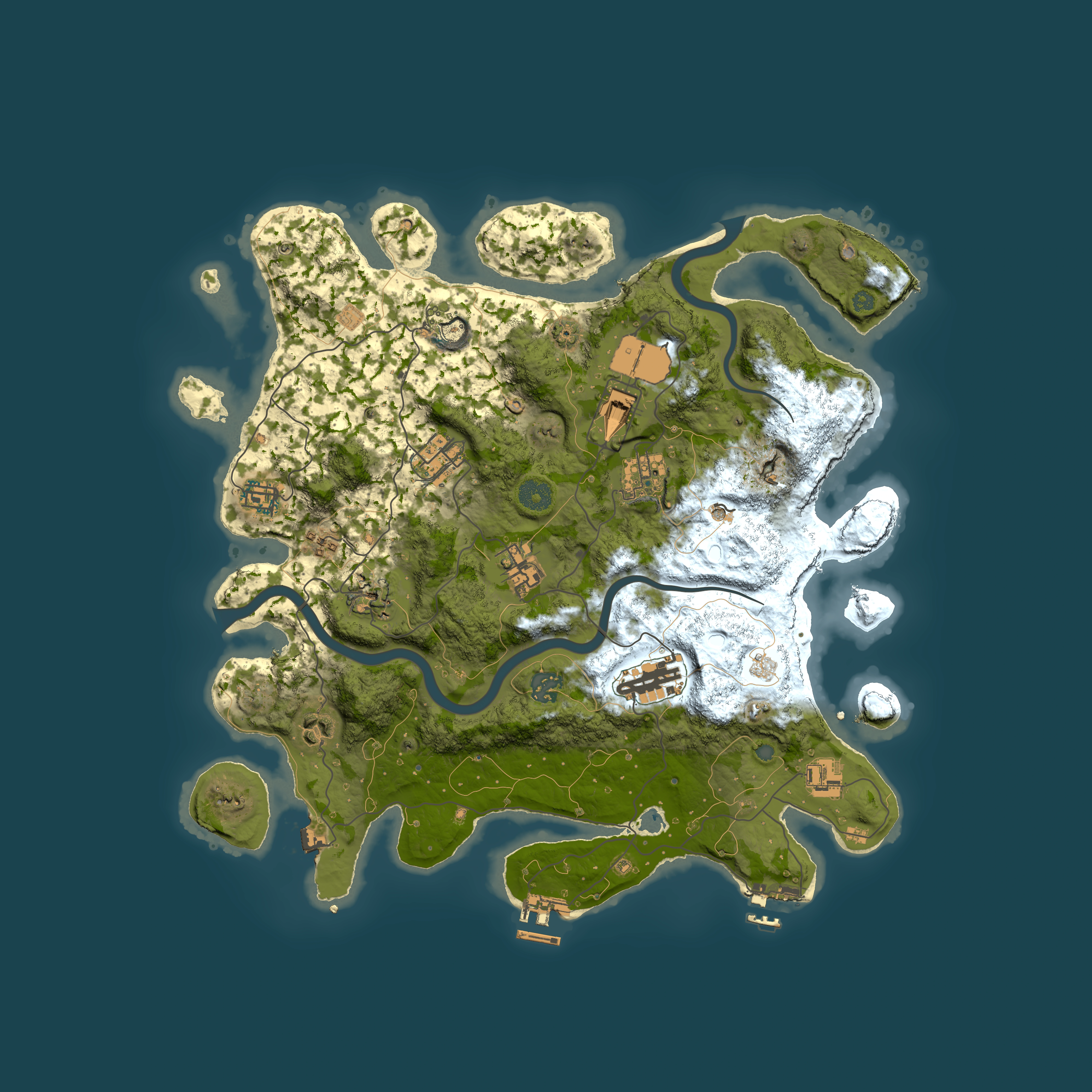 Full top-down render of Rust map seed 1985174420, 3850x3850m