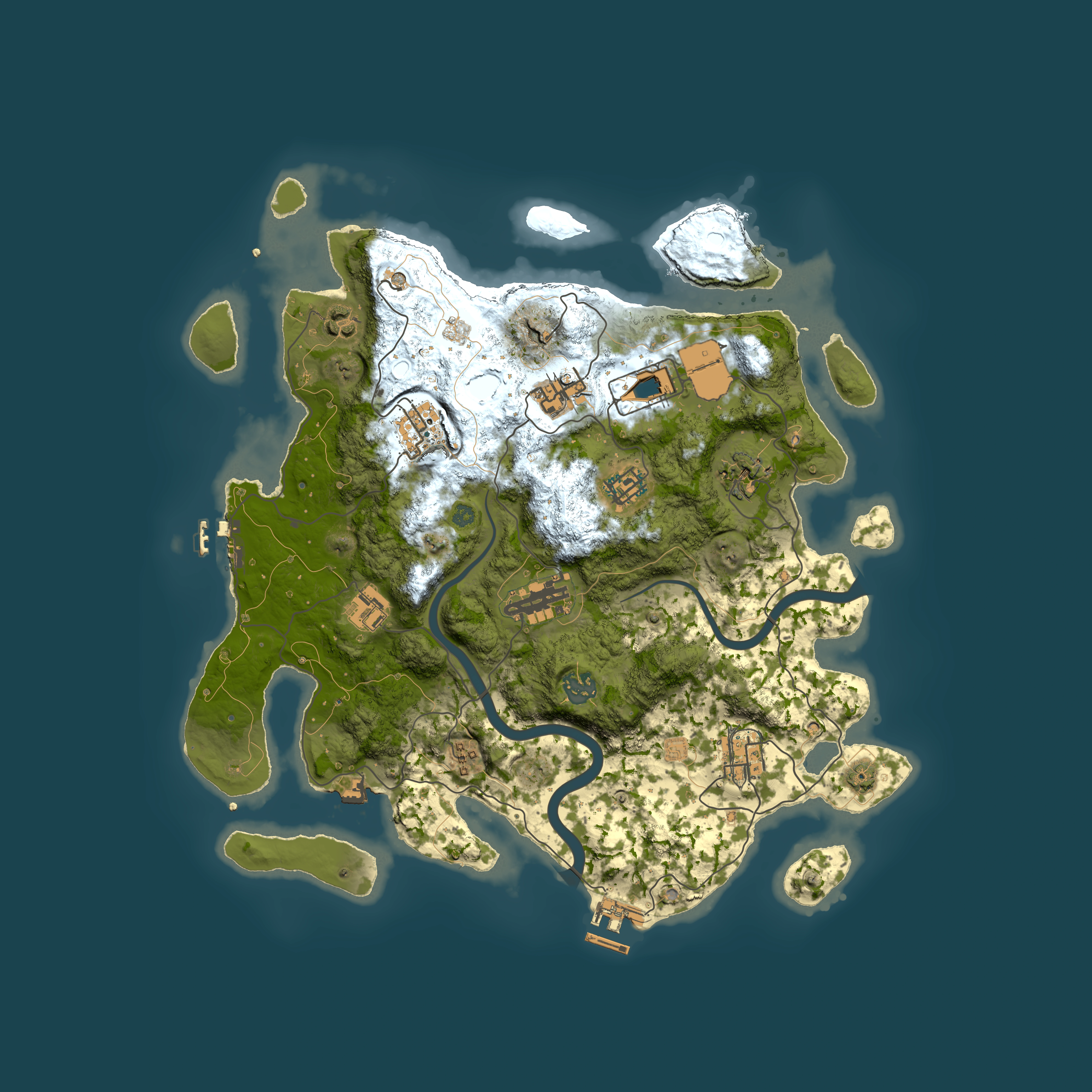 Full top-down render of Rust map seed 105420813, 3750x3750m