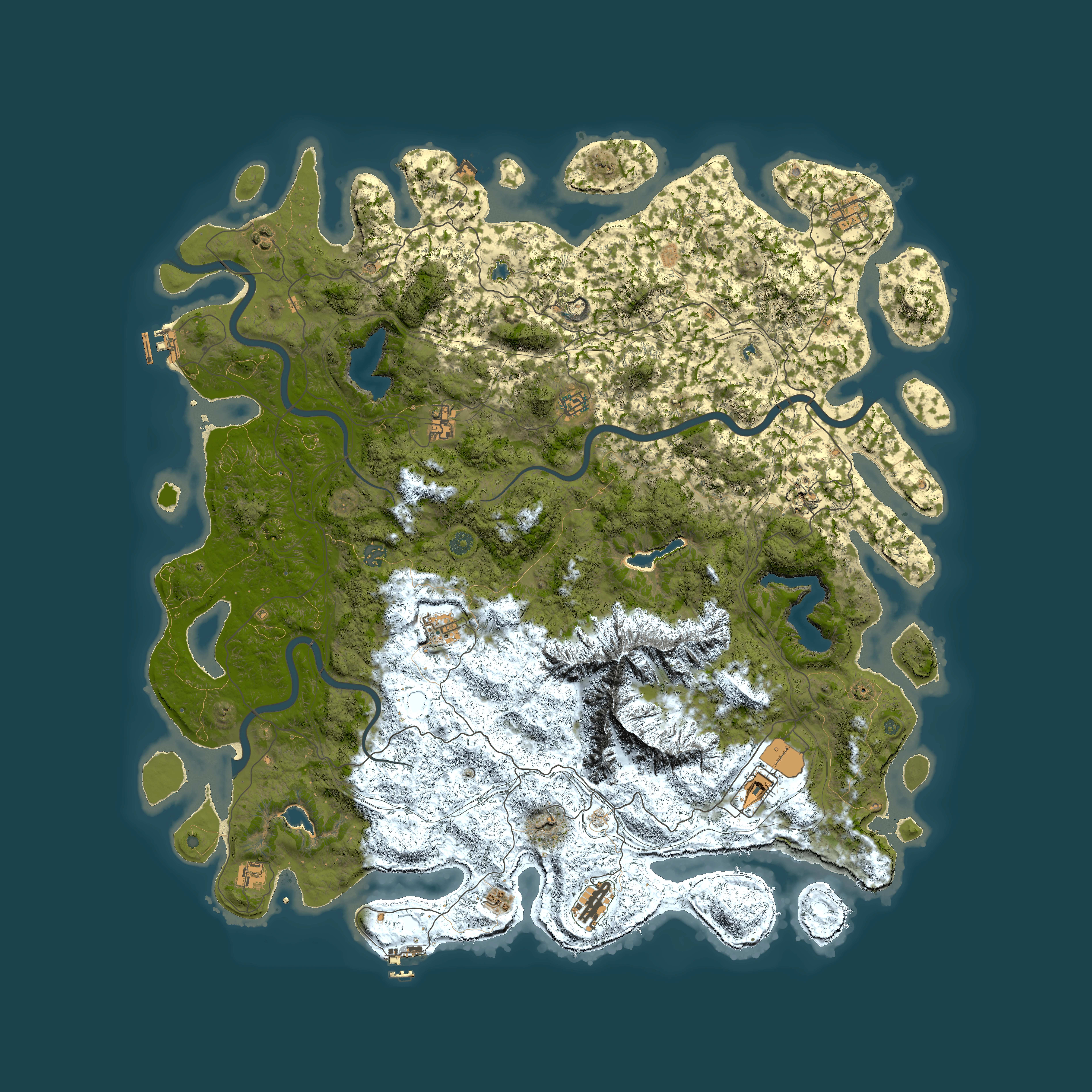 Full top-down render of Rust map seed 142800571, 5600x5600m