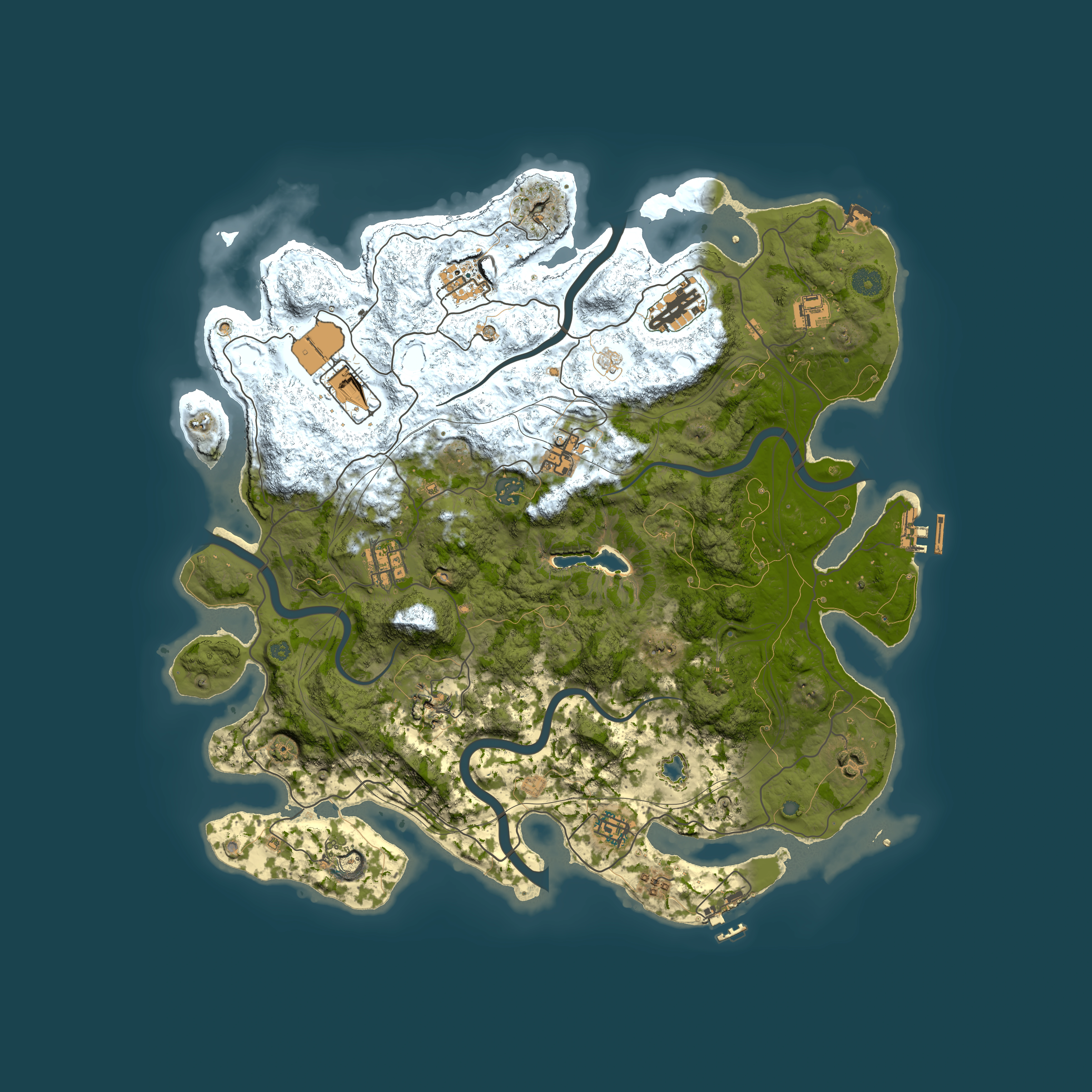 Full top-down render of Rust map seed 1408927490, 4300x4300m