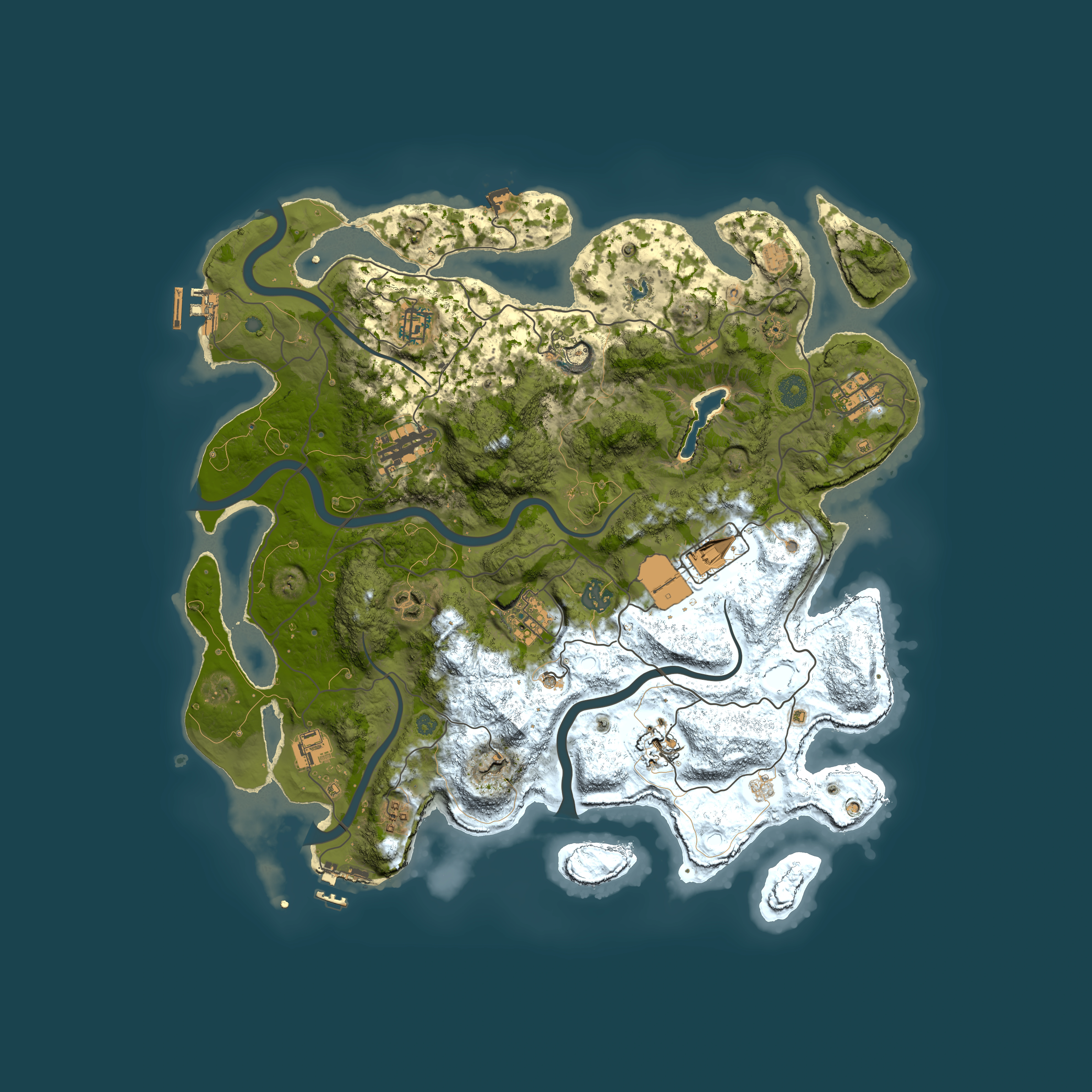 Full top-down render of Rust map seed 1291691087, 4050x4050m