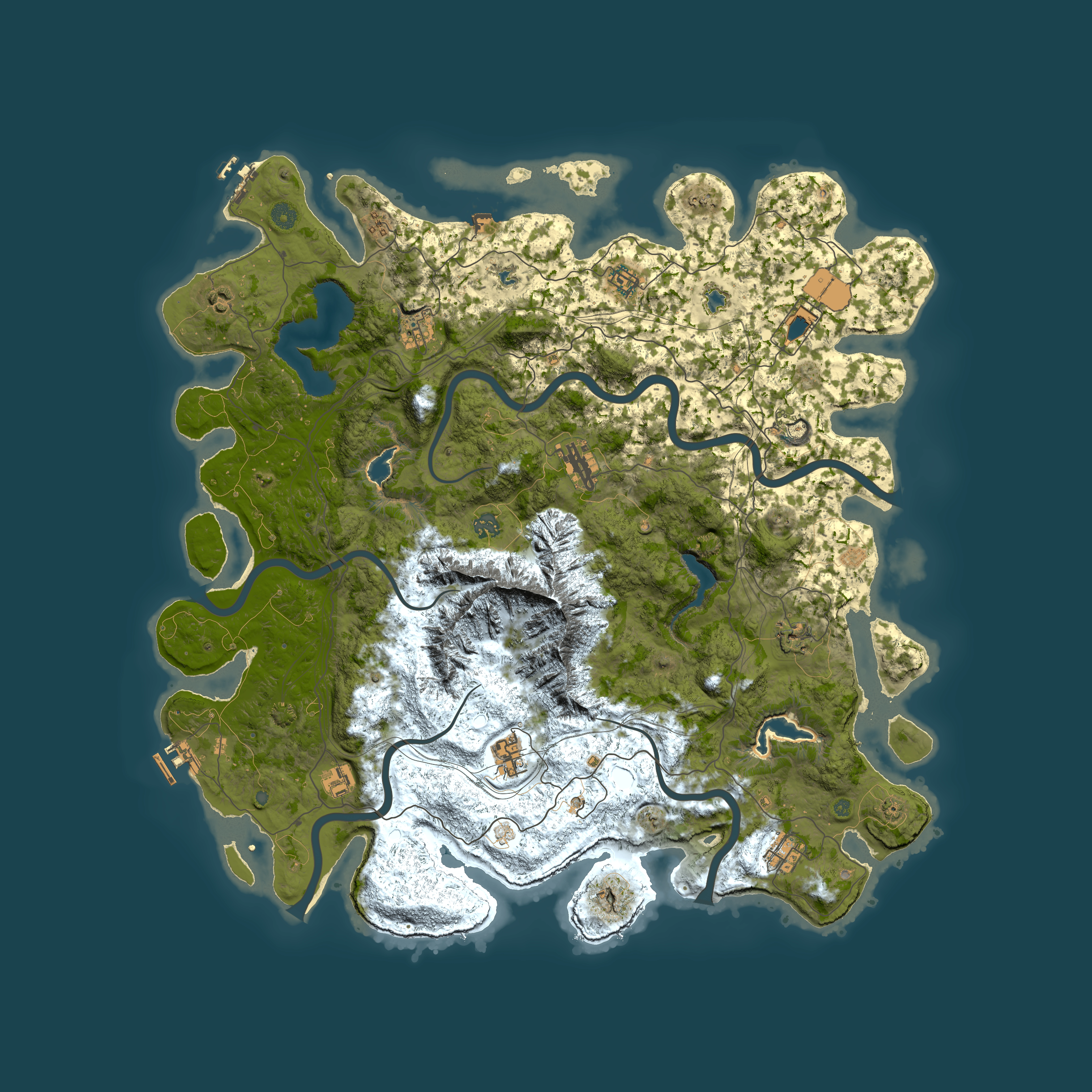 Full top-down render of Rust map seed 401811814, 5000x5000m