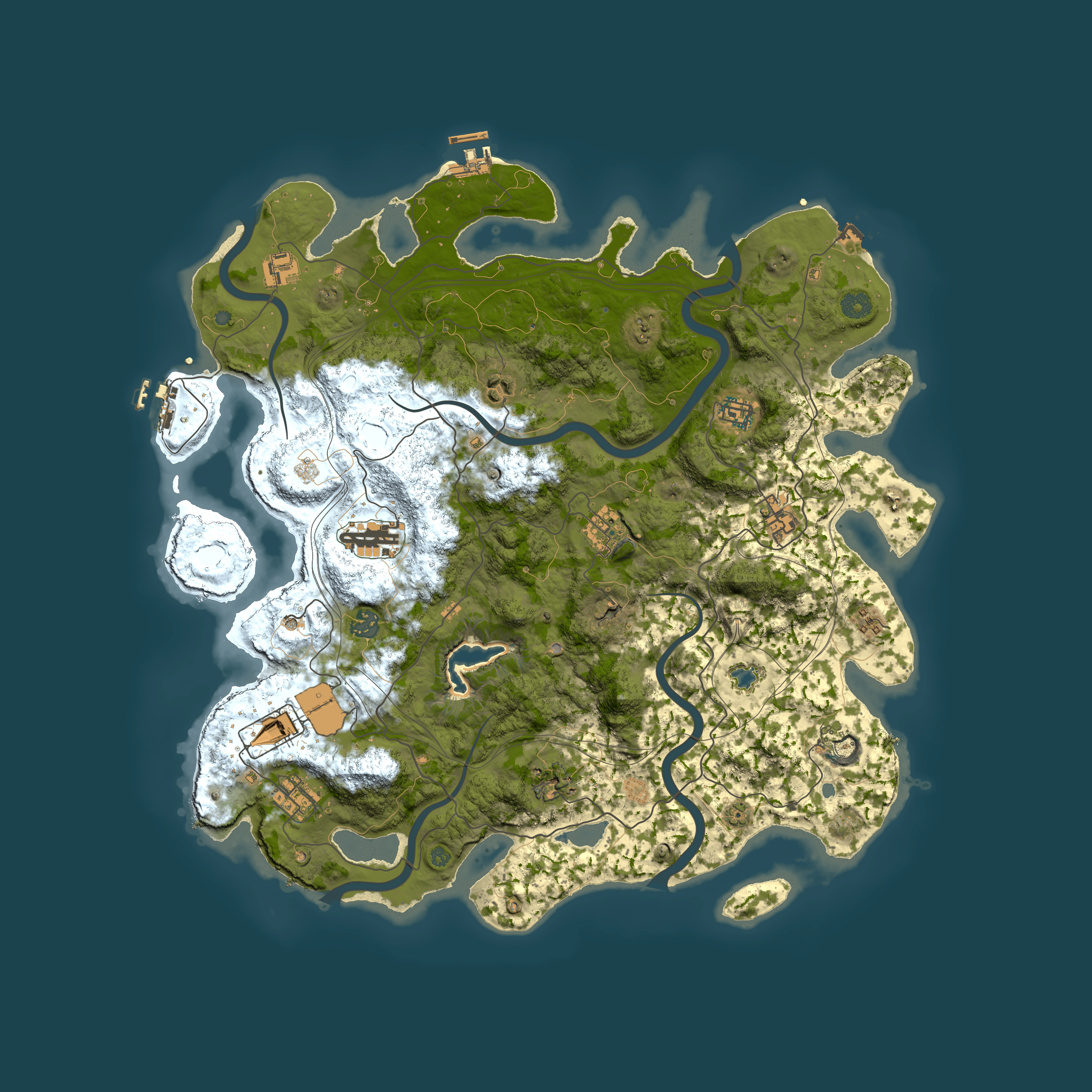 Full top-down render of Rust map seed 2091674615, 4350x4350m