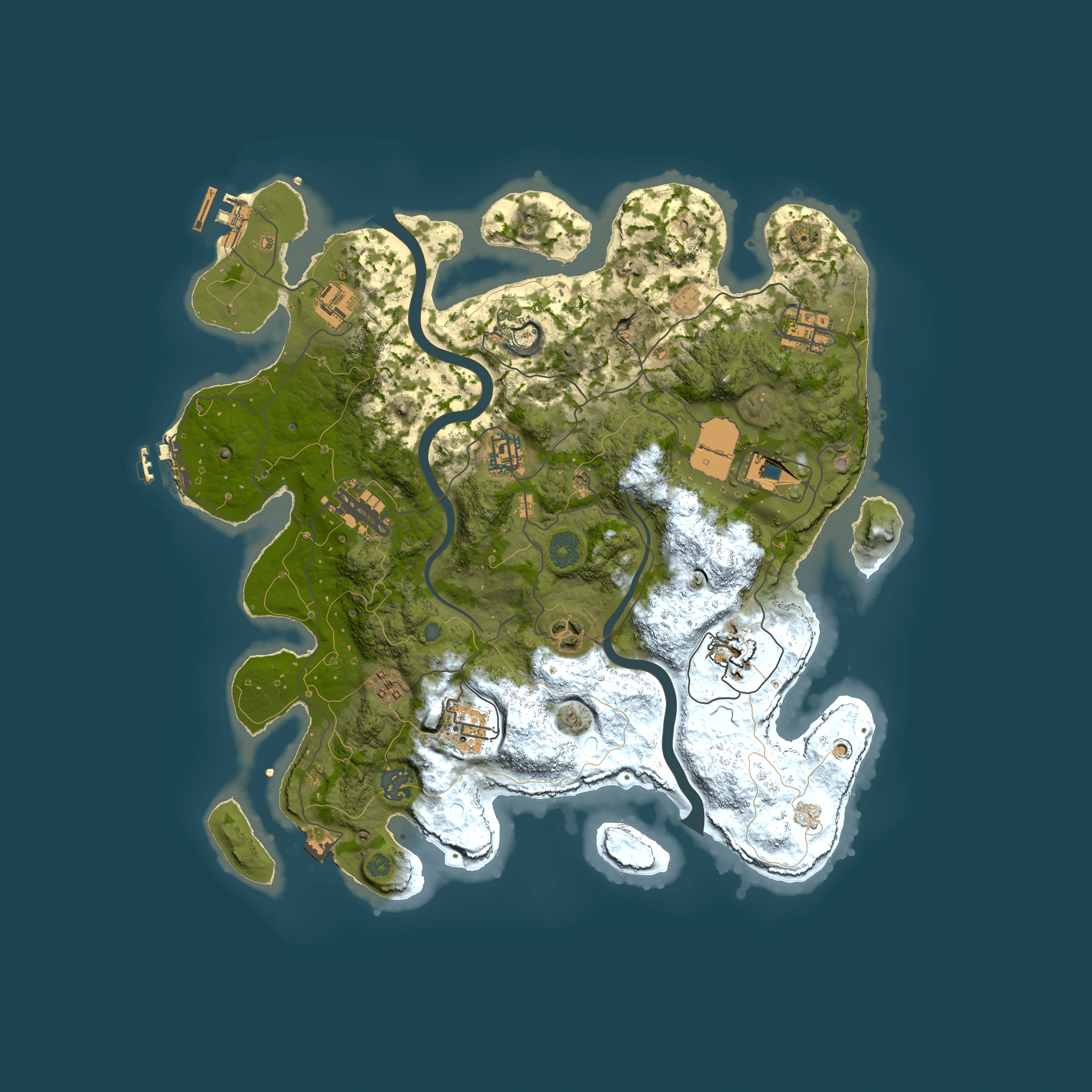 Full top-down render of Rust map seed 1267104885, 3700x3700m