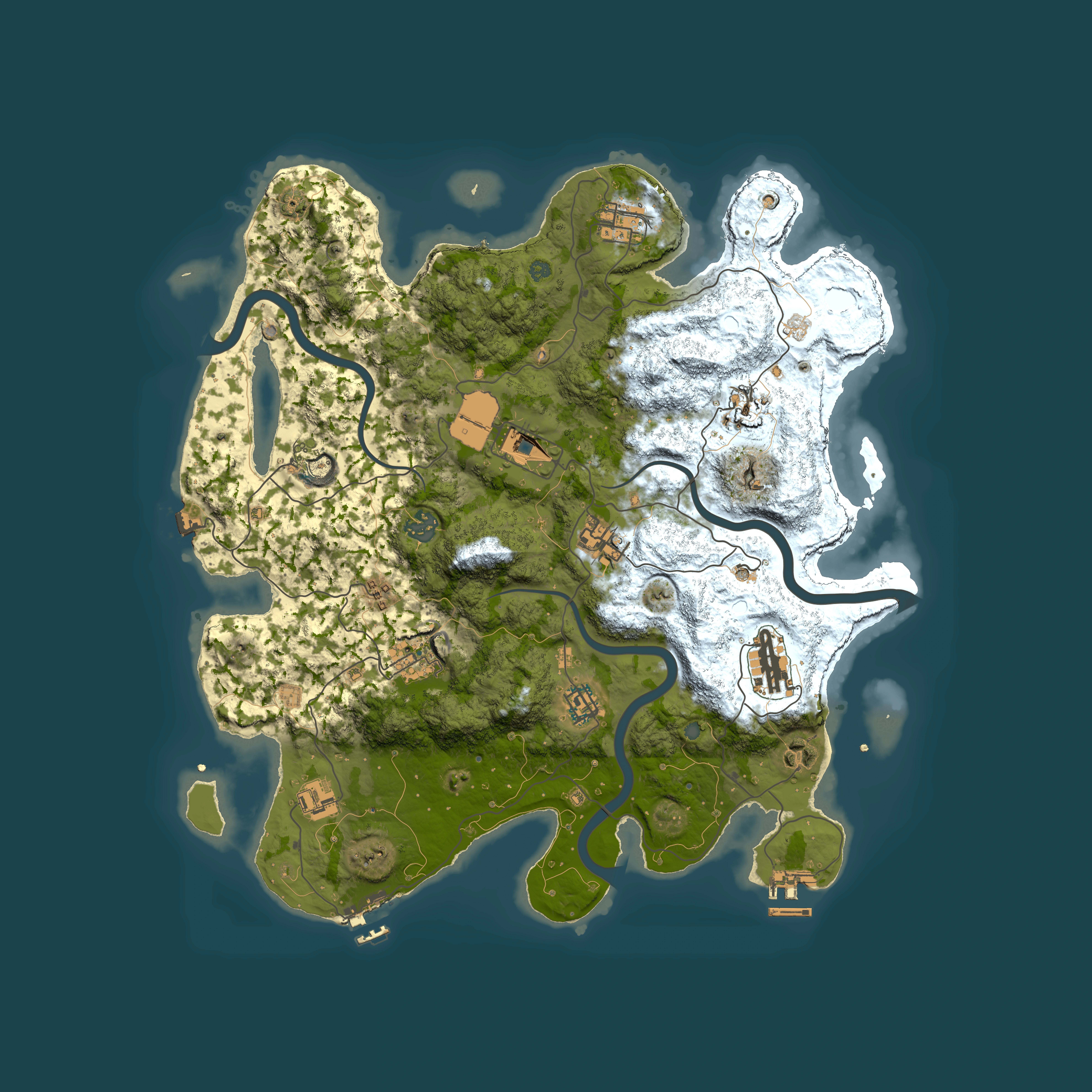 Full top-down render of Rust map seed 1858407003, 3950x3950m