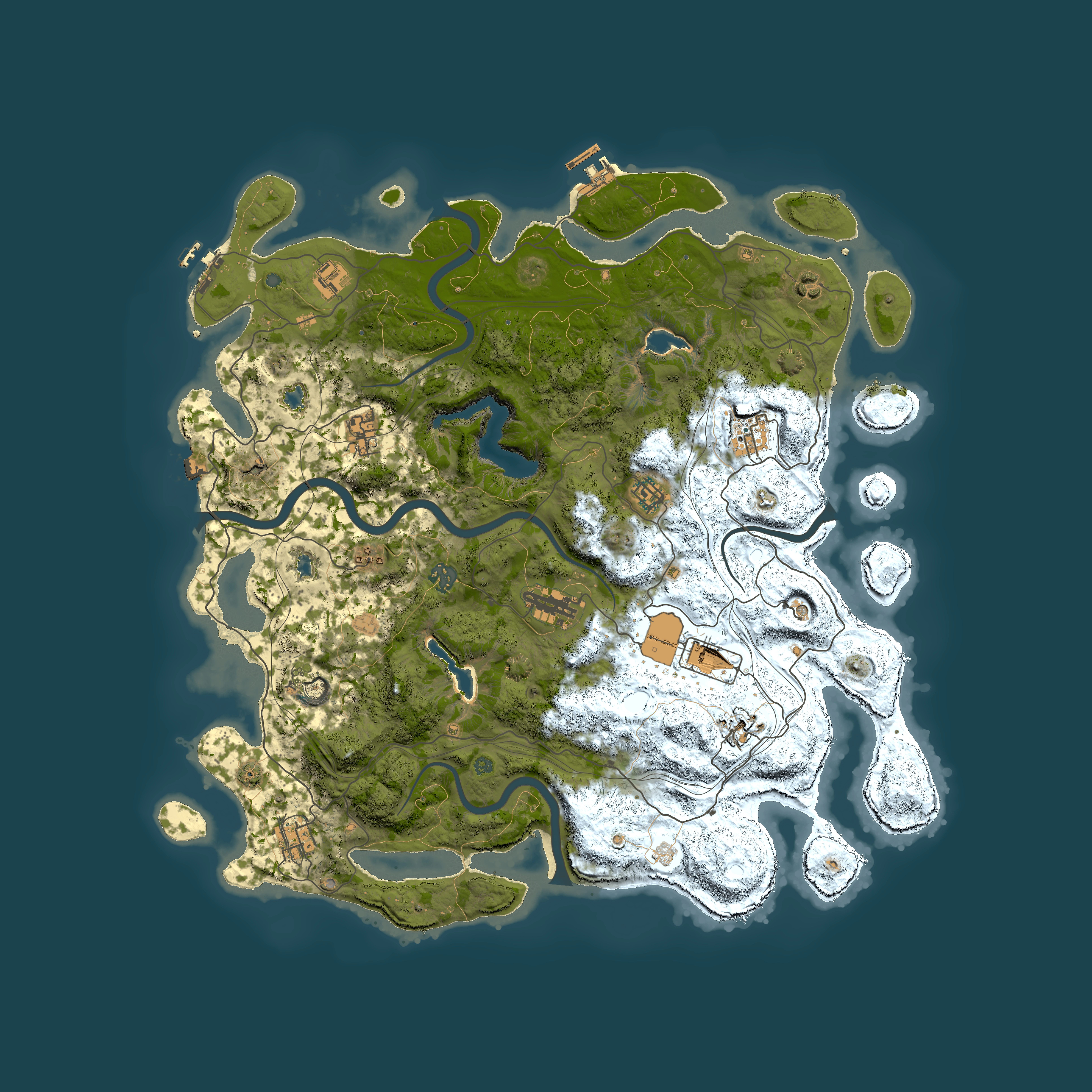 Full top-down render of Rust map seed 1557442094, 4600x4600m
