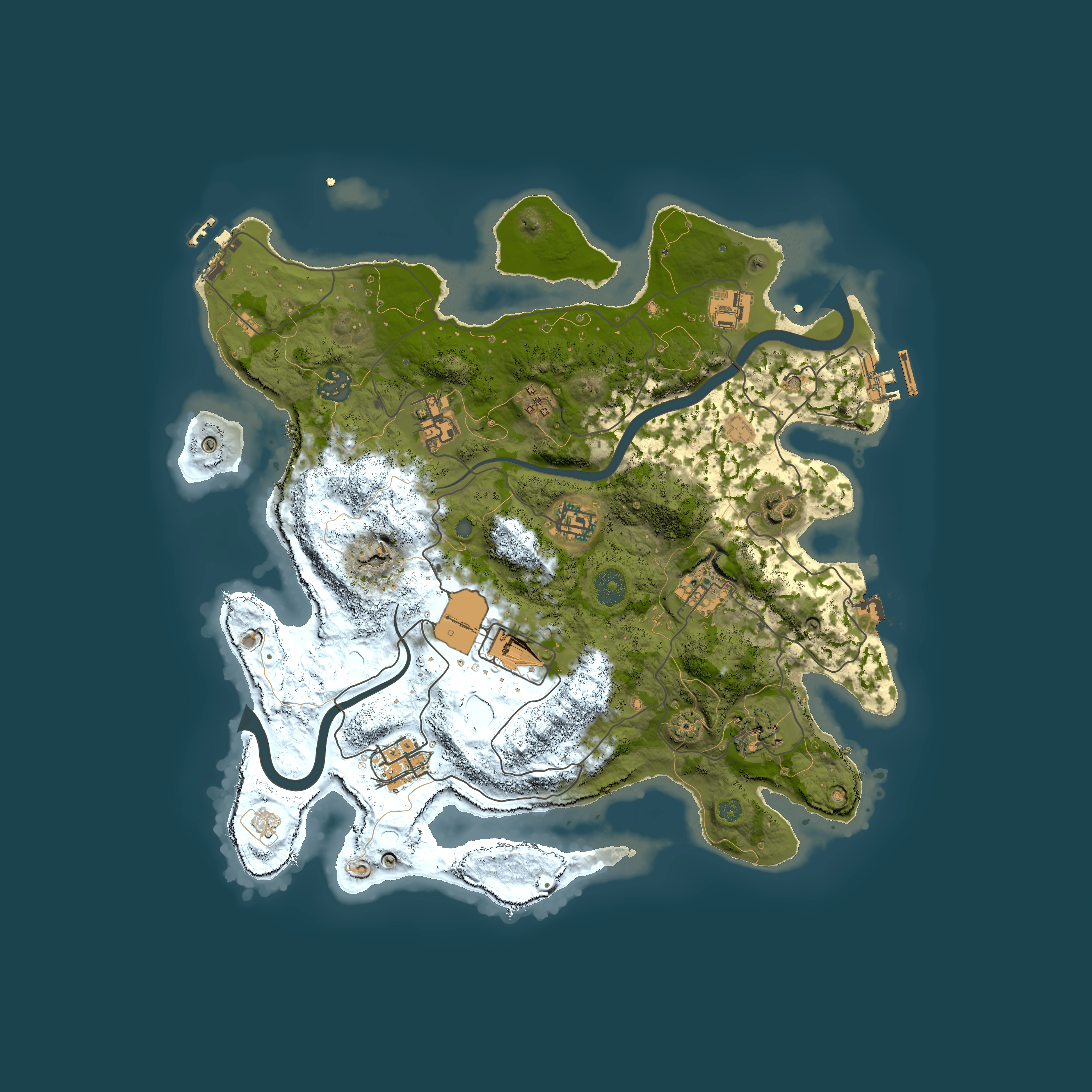 Full top-down render of Rust map seed 1820091801, 3650x3650m