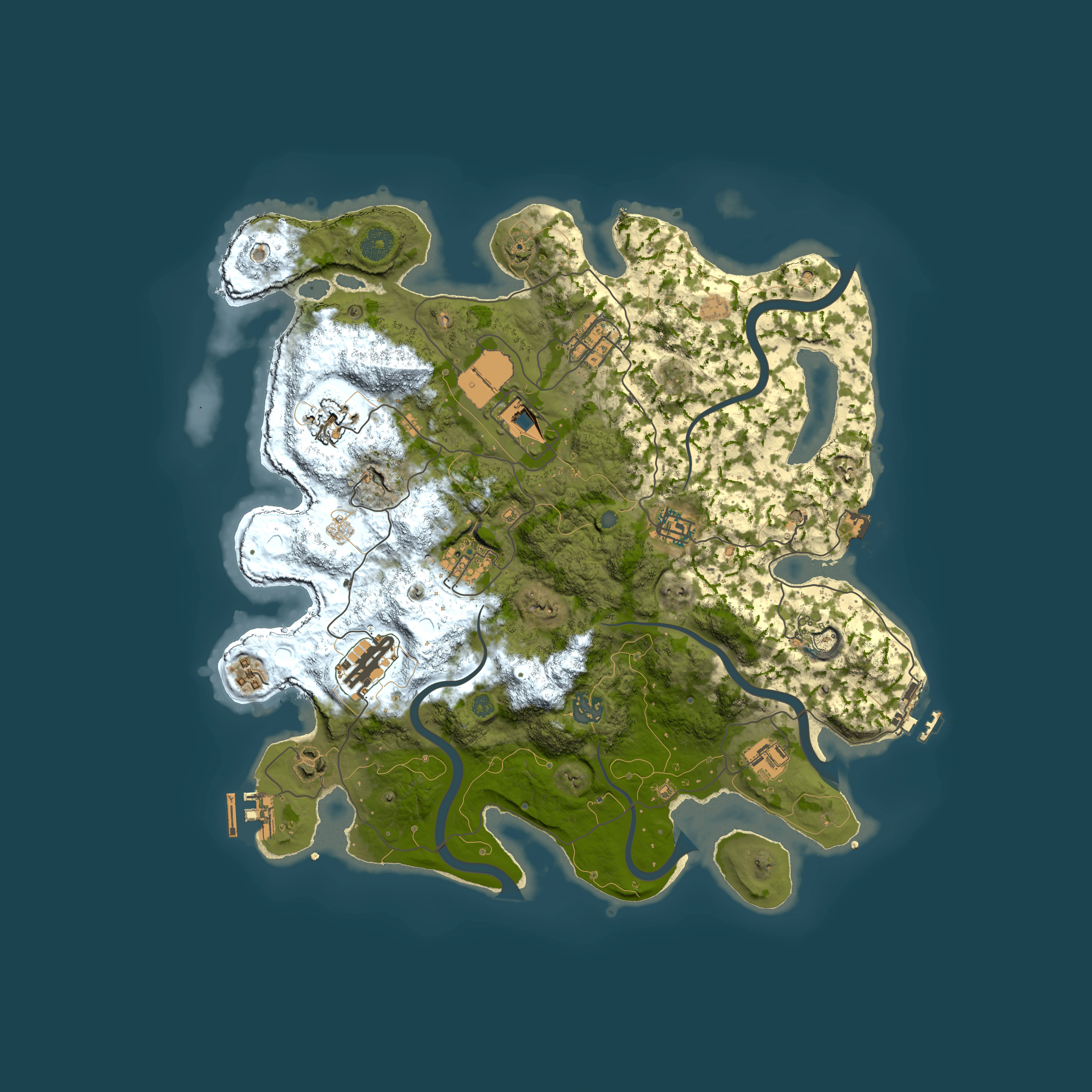 Full top-down render of Rust map seed 1863876876, 3850x3850m