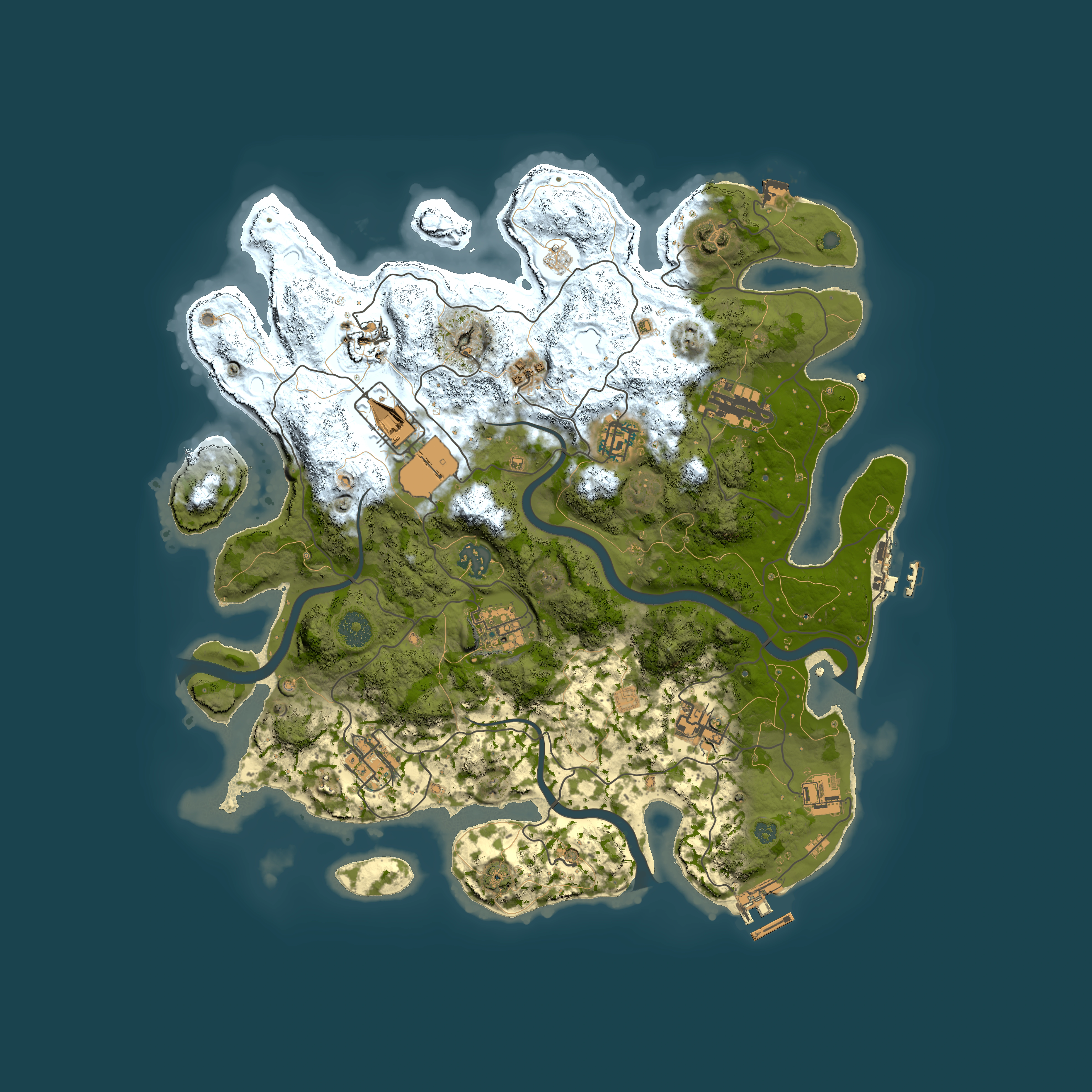 Full top-down render of Rust map seed 1125396218, 3750x3750m
