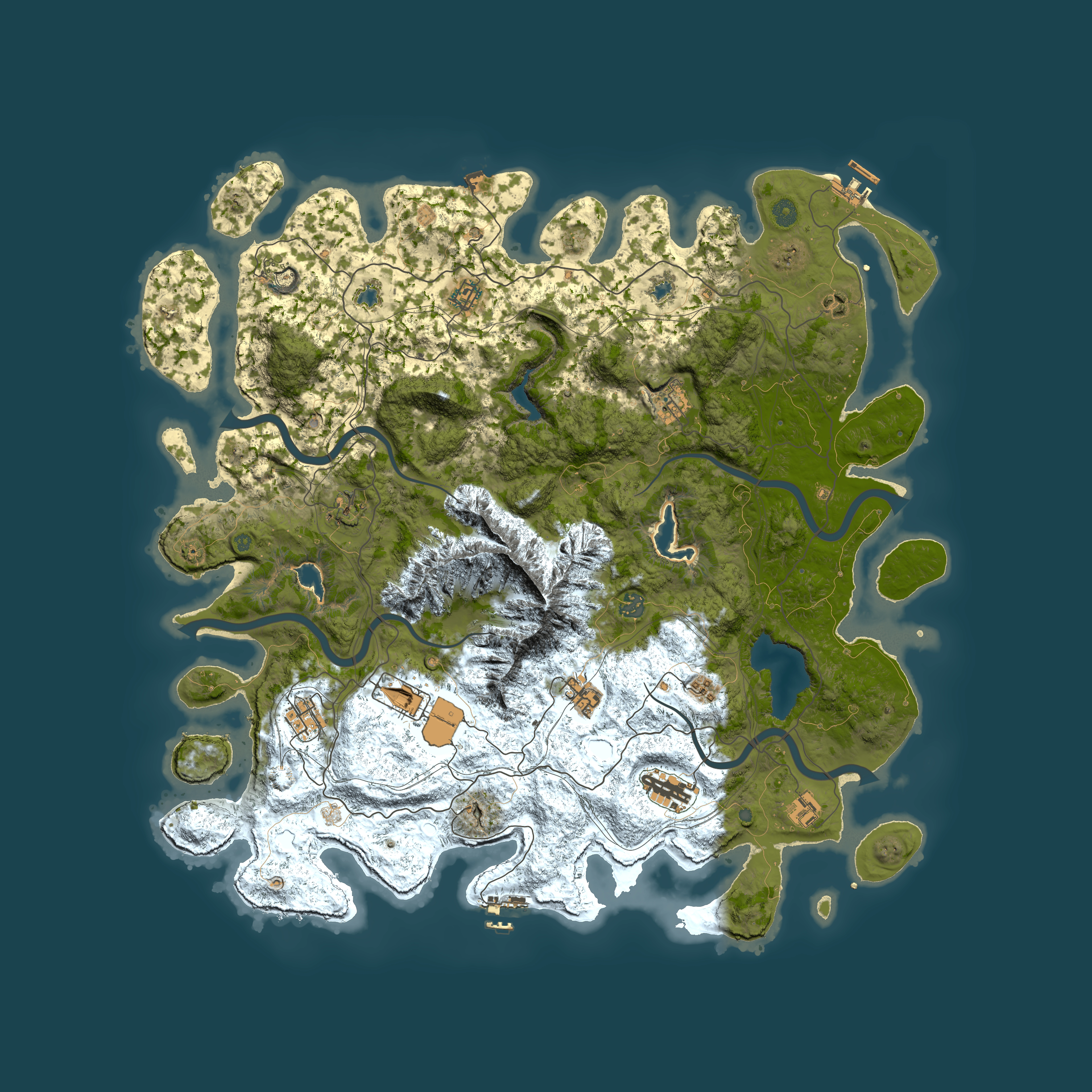 Full top-down render of Rust map seed 1232246867, 5000x5000m