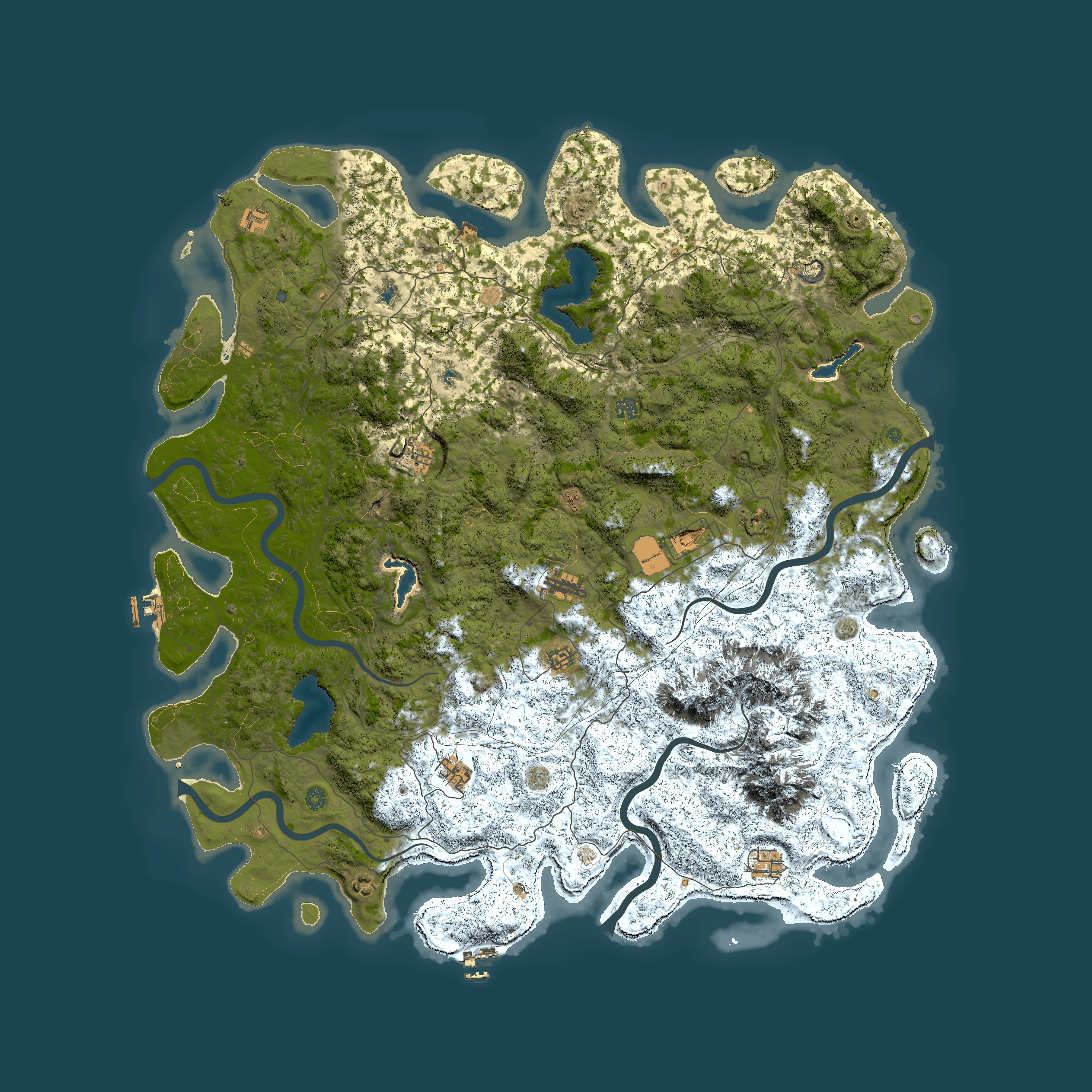 Full top-down render of Rust map seed 150395936, 5850x5850m