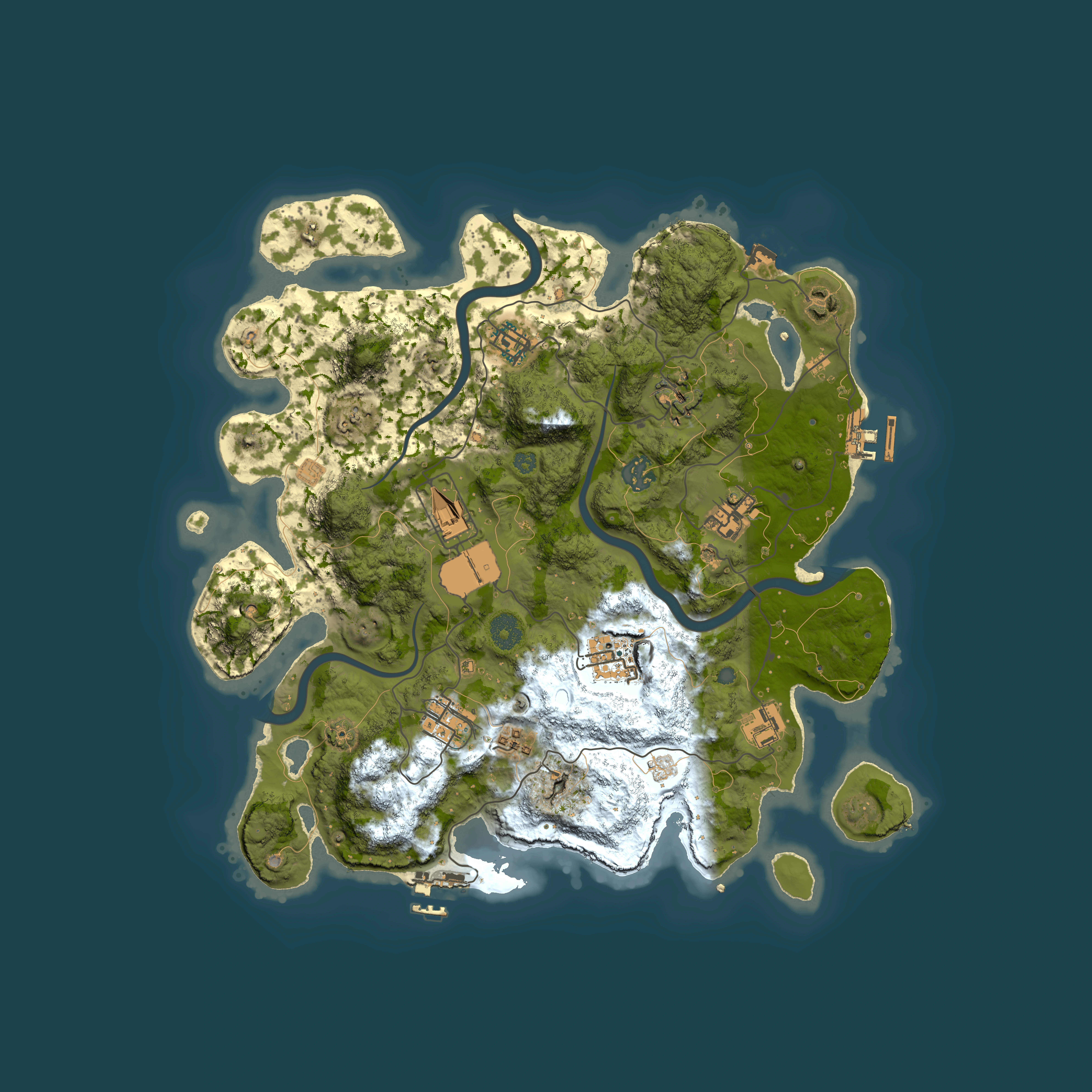 Full top-down render of Rust map seed 501498000, 3700x3700m