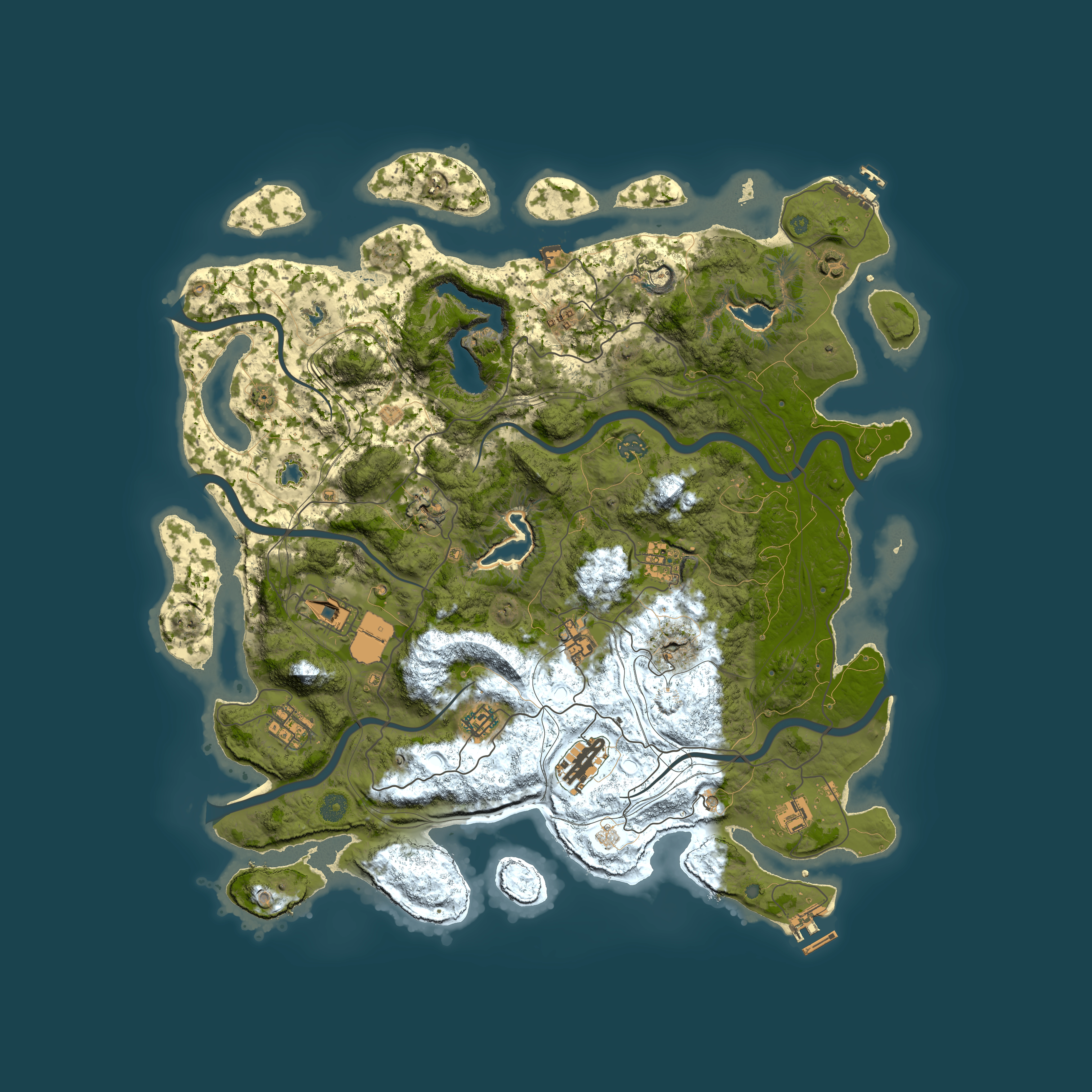 Full top-down render of Rust map seed 732057845, 4600x4600m