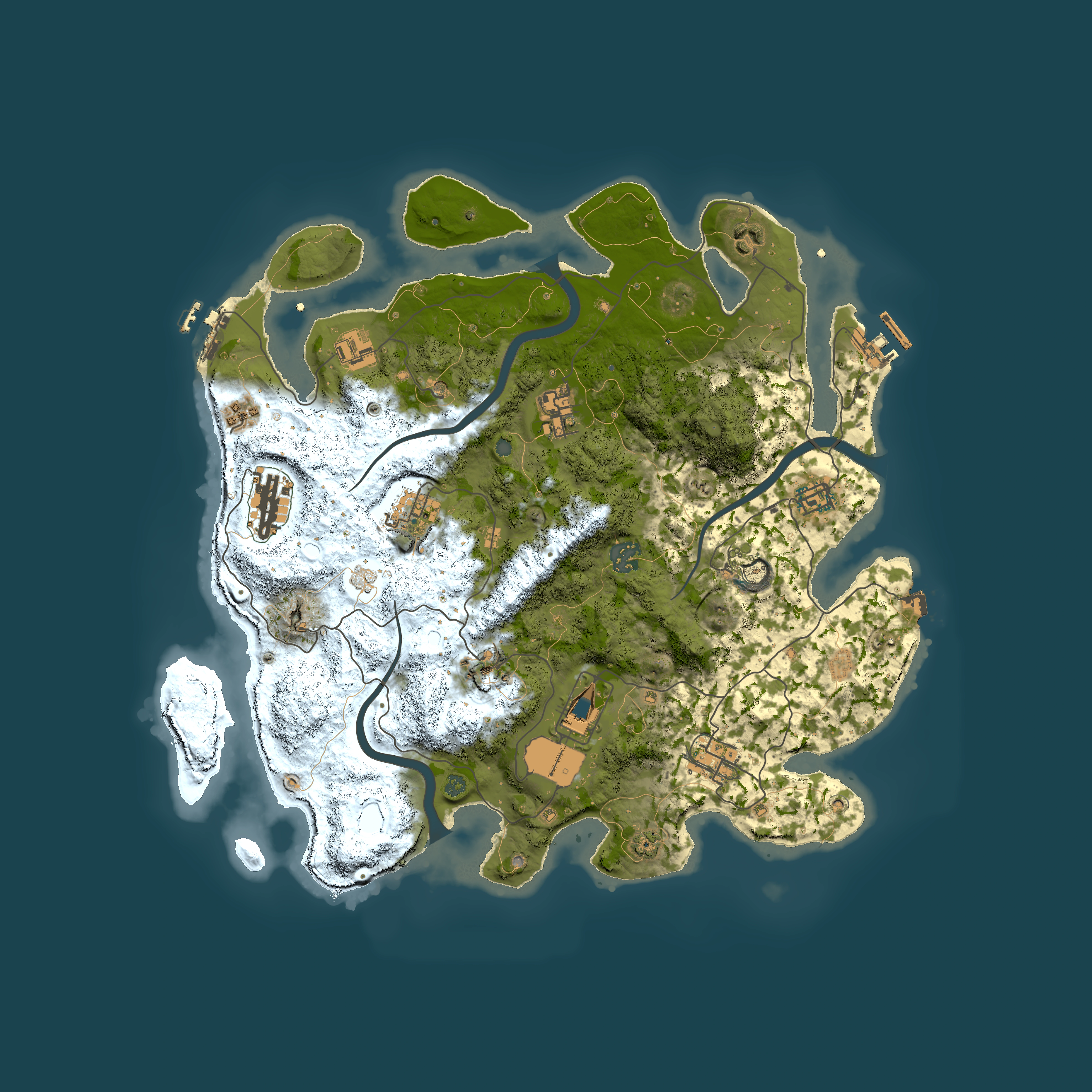 Full top-down render of Rust map seed 1233220012, 3900x3900m