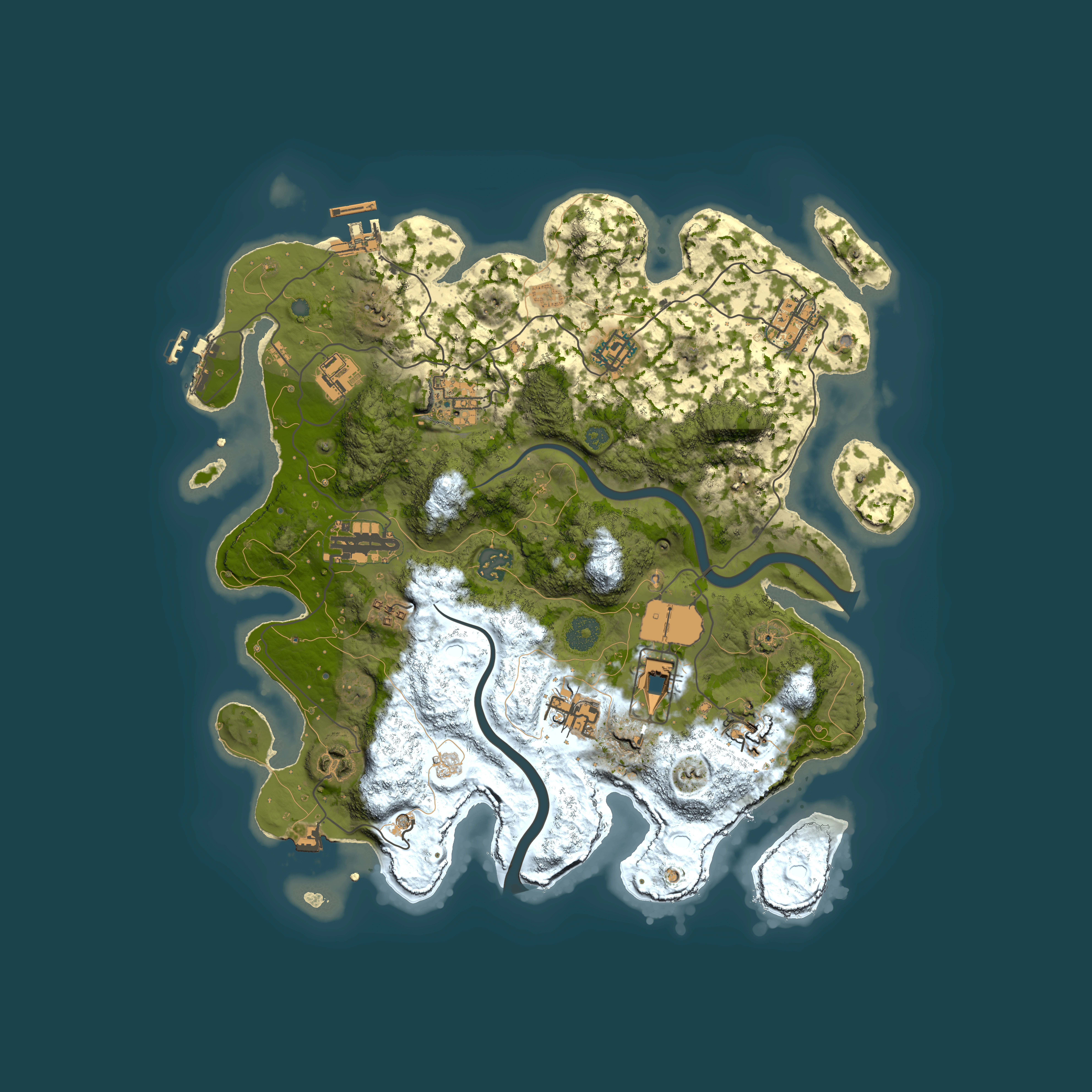 Full top-down render of Rust map seed 992672614, 3650x3650m