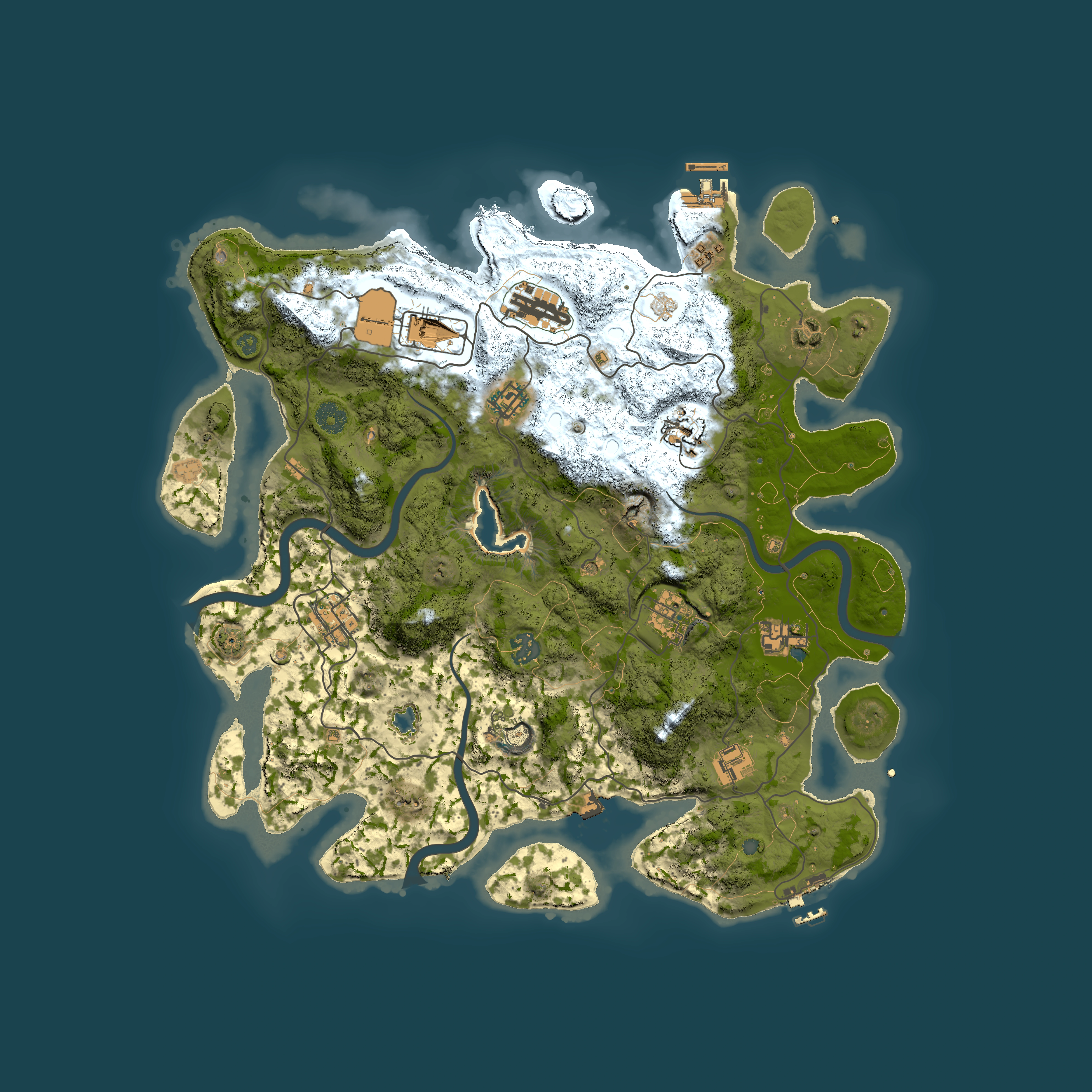 Full top-down render of Rust map seed 1280946593, 4000x4000m