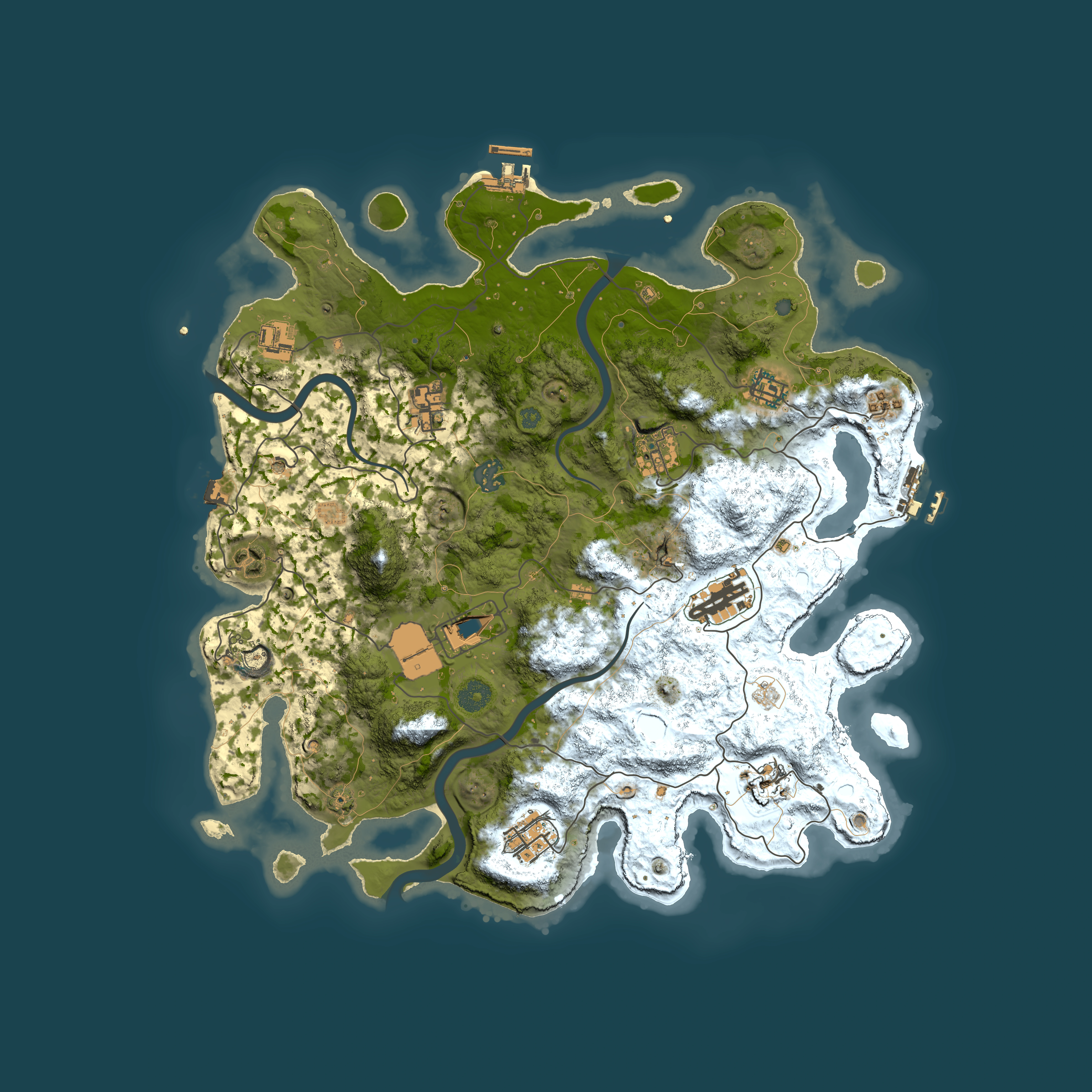 Full top-down render of Rust map seed 1916220719, 3950x3950m