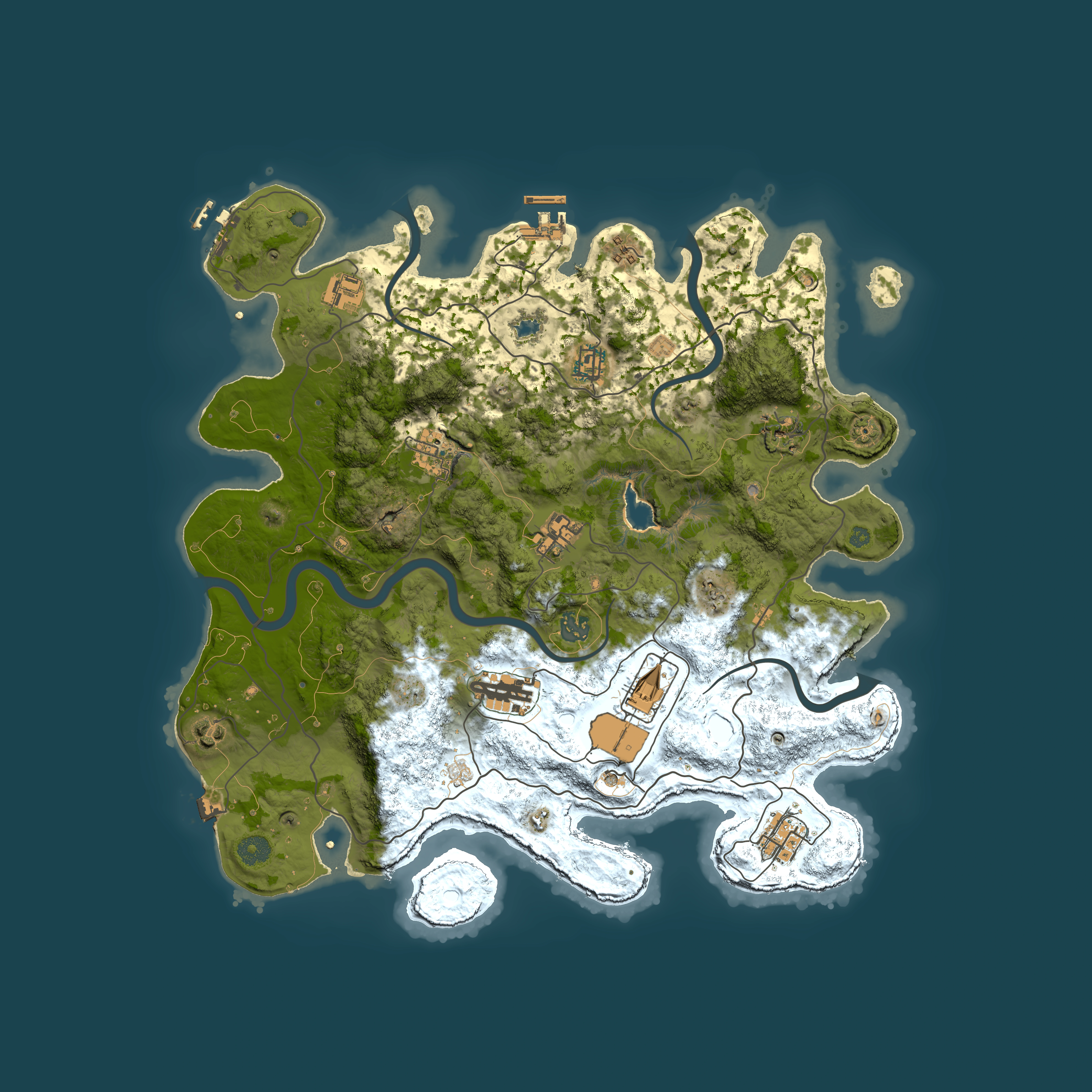 Full top-down render of Rust map seed 1660631381, 4050x4050m