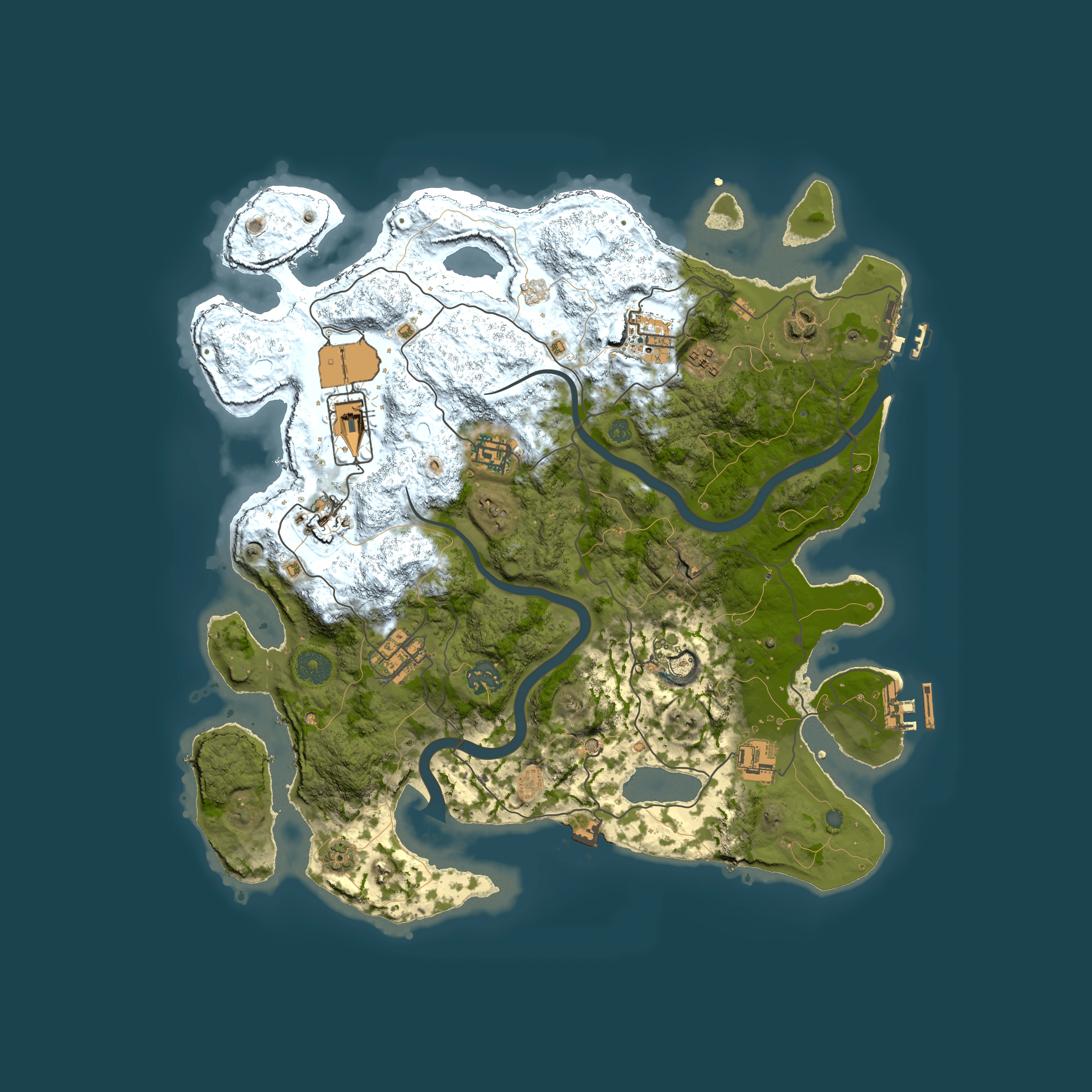 Full top-down render of Rust map seed 28996832, 3700x3700m