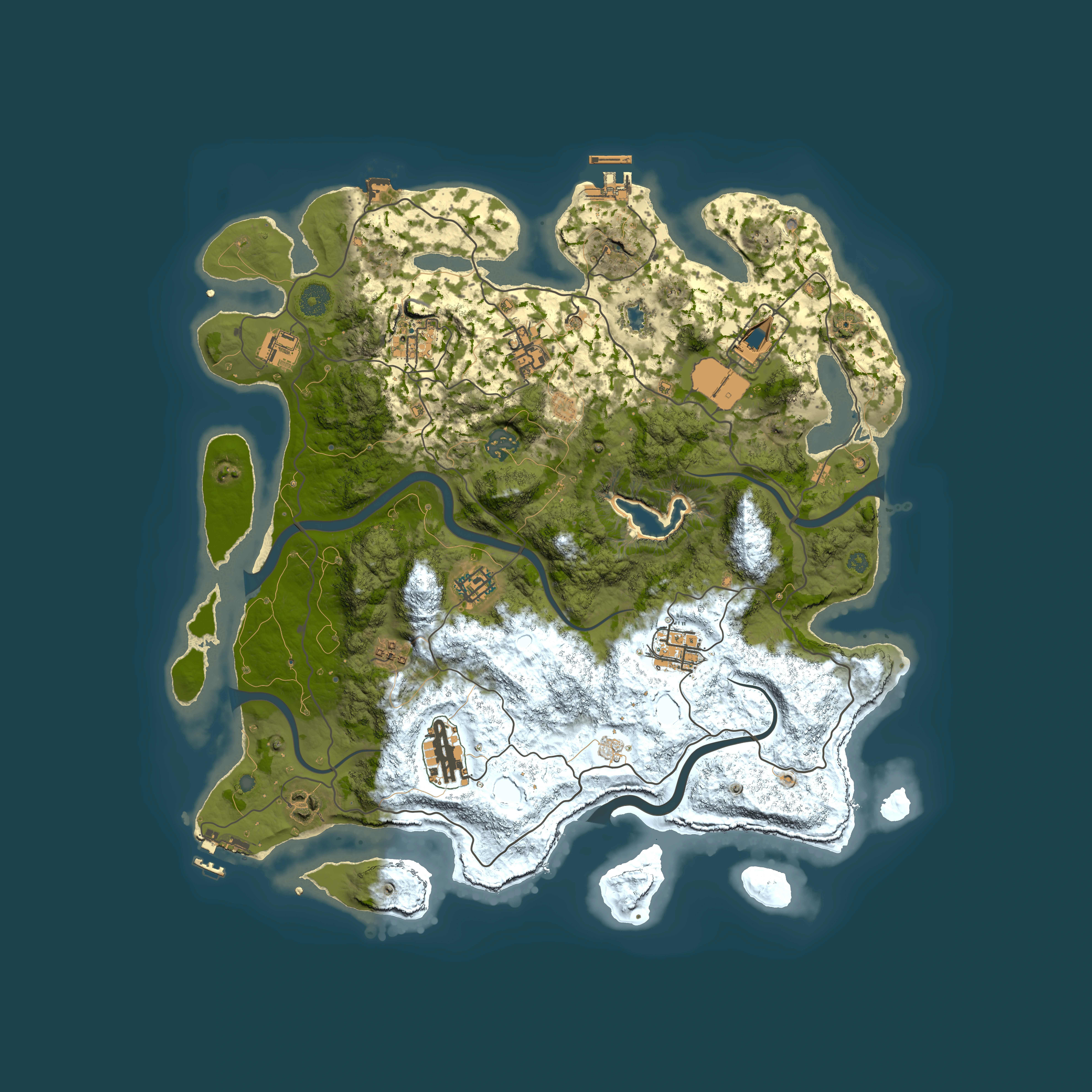Full top-down render of Rust map seed 604211409, 4000x4000m