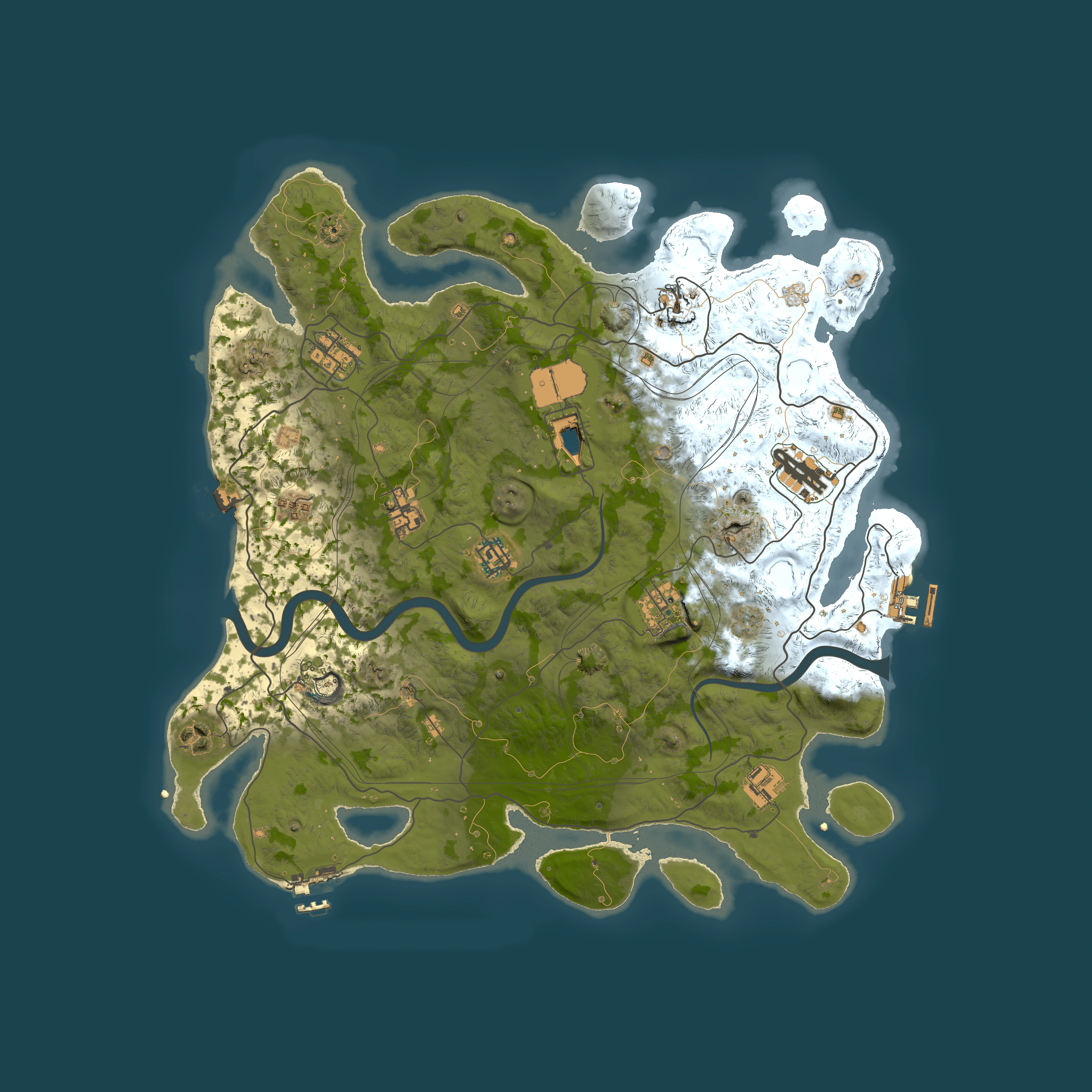 Full top-down render of Rust map seed 1337, 4000x4000m