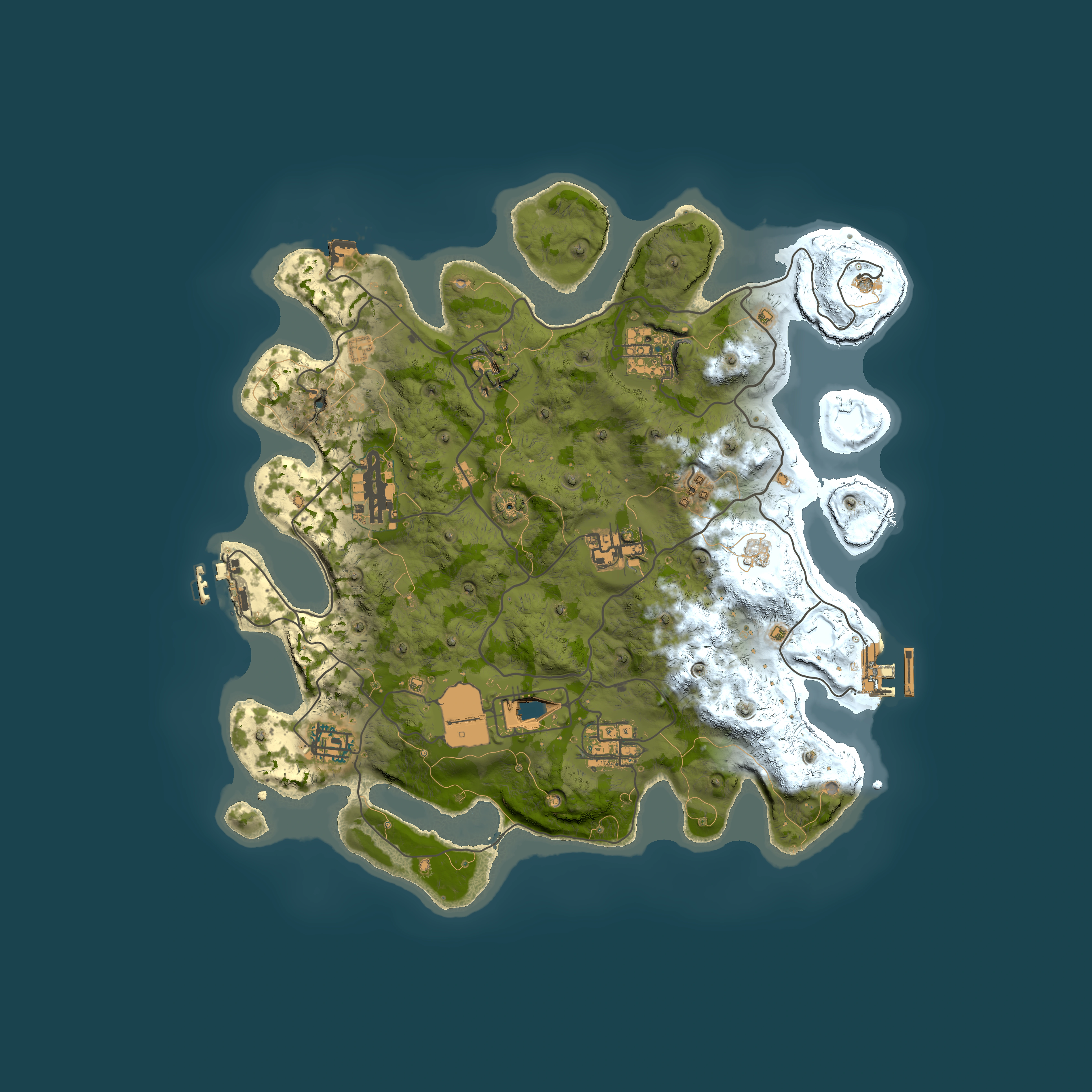 Full top-down render of Rust map seed 1337, 3400x3400m