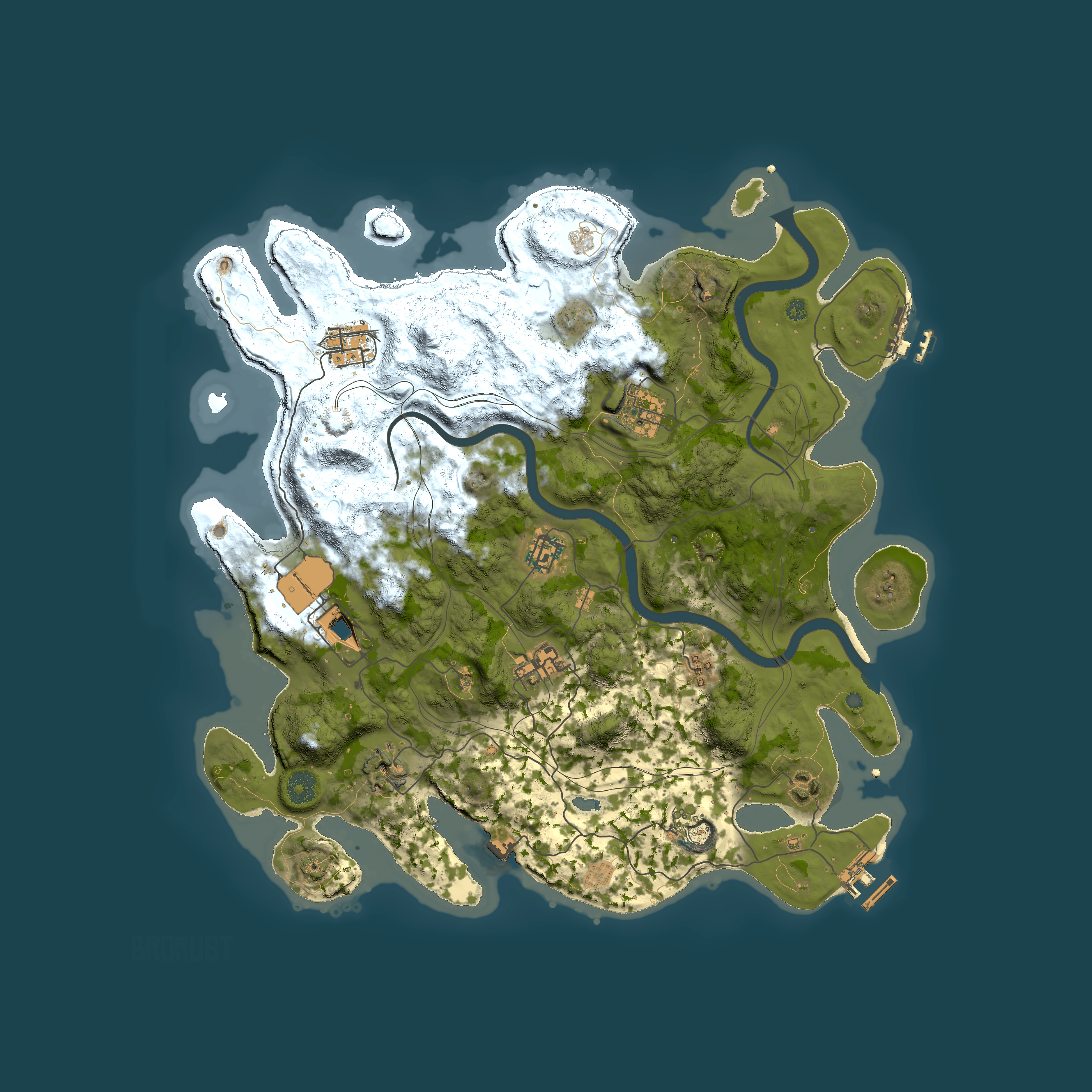 Full top-down render of Rust map seed 31808, 3900x3900m