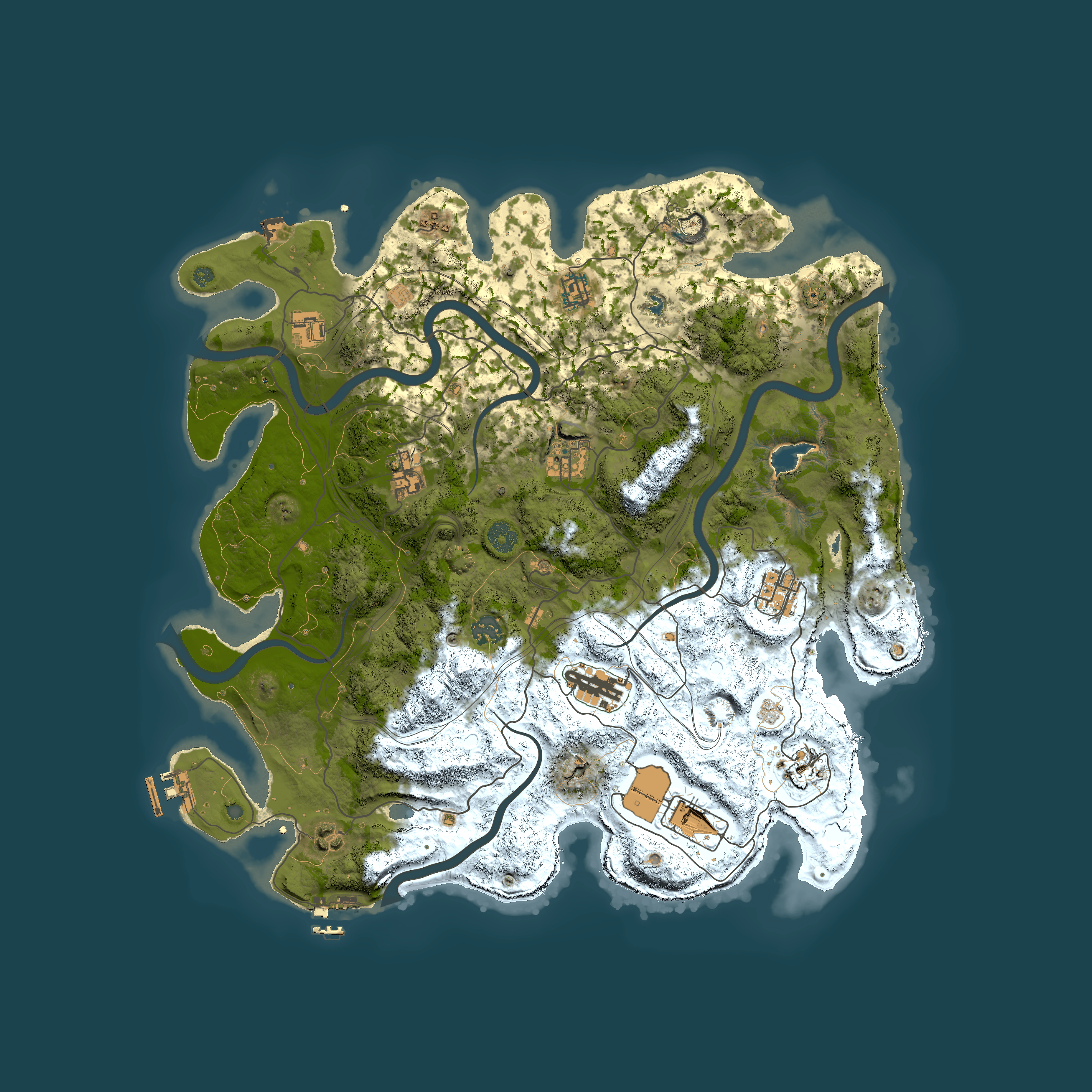 Full top-down render of Rust map seed 0, 4250x4250m