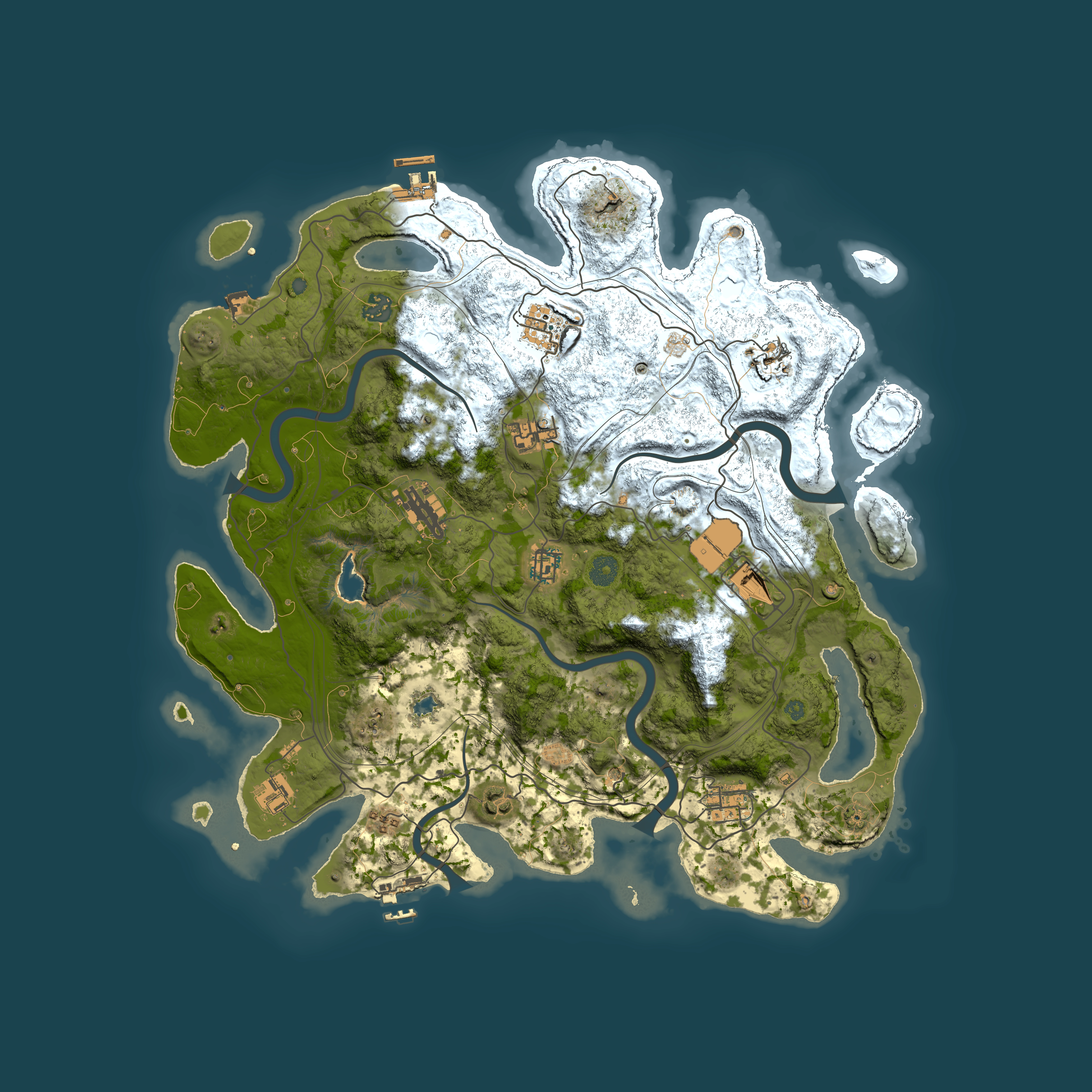 Full top-down render of Rust map seed 0, 4250x4250m
