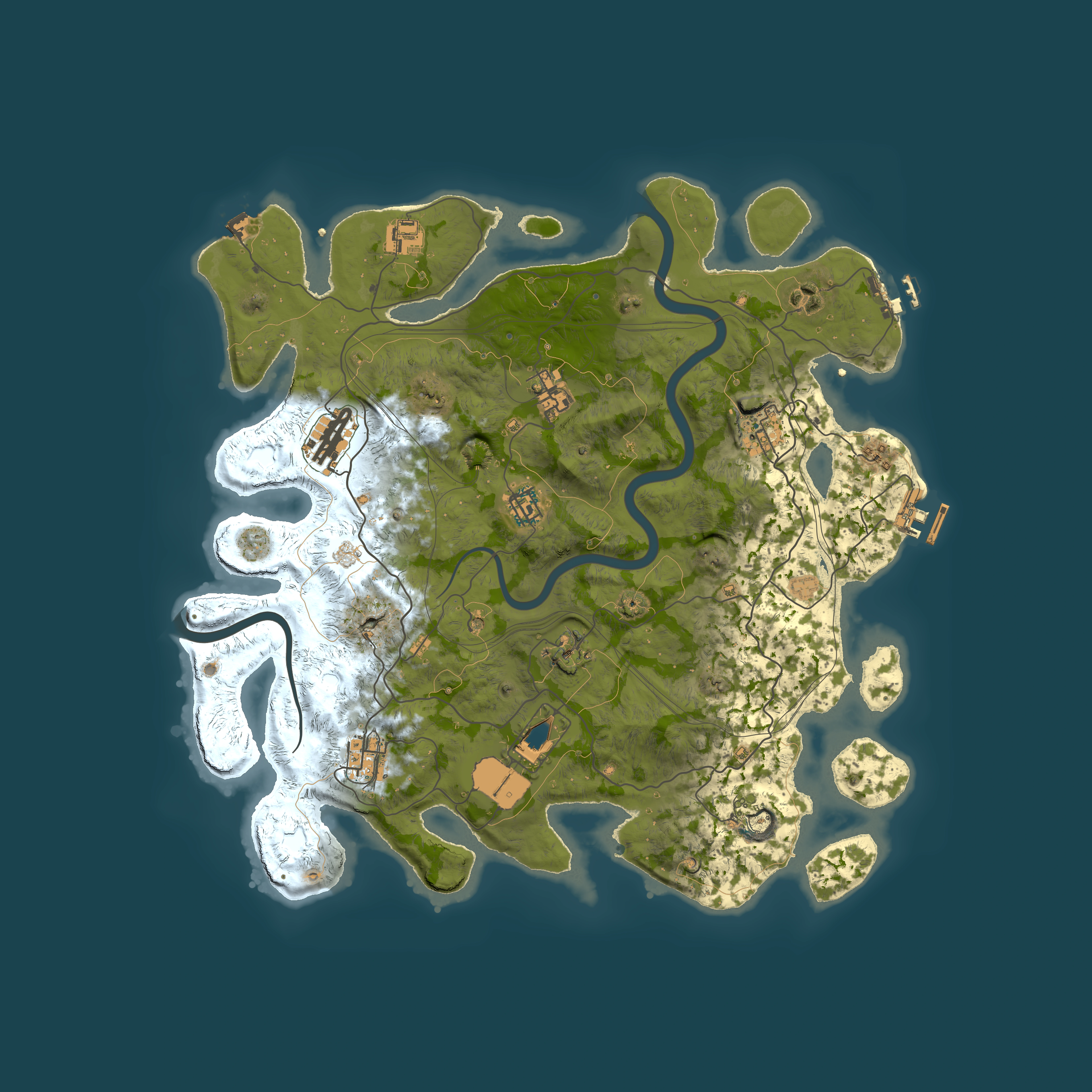Full top-down render of Rust map seed 1337, 4000x4000m