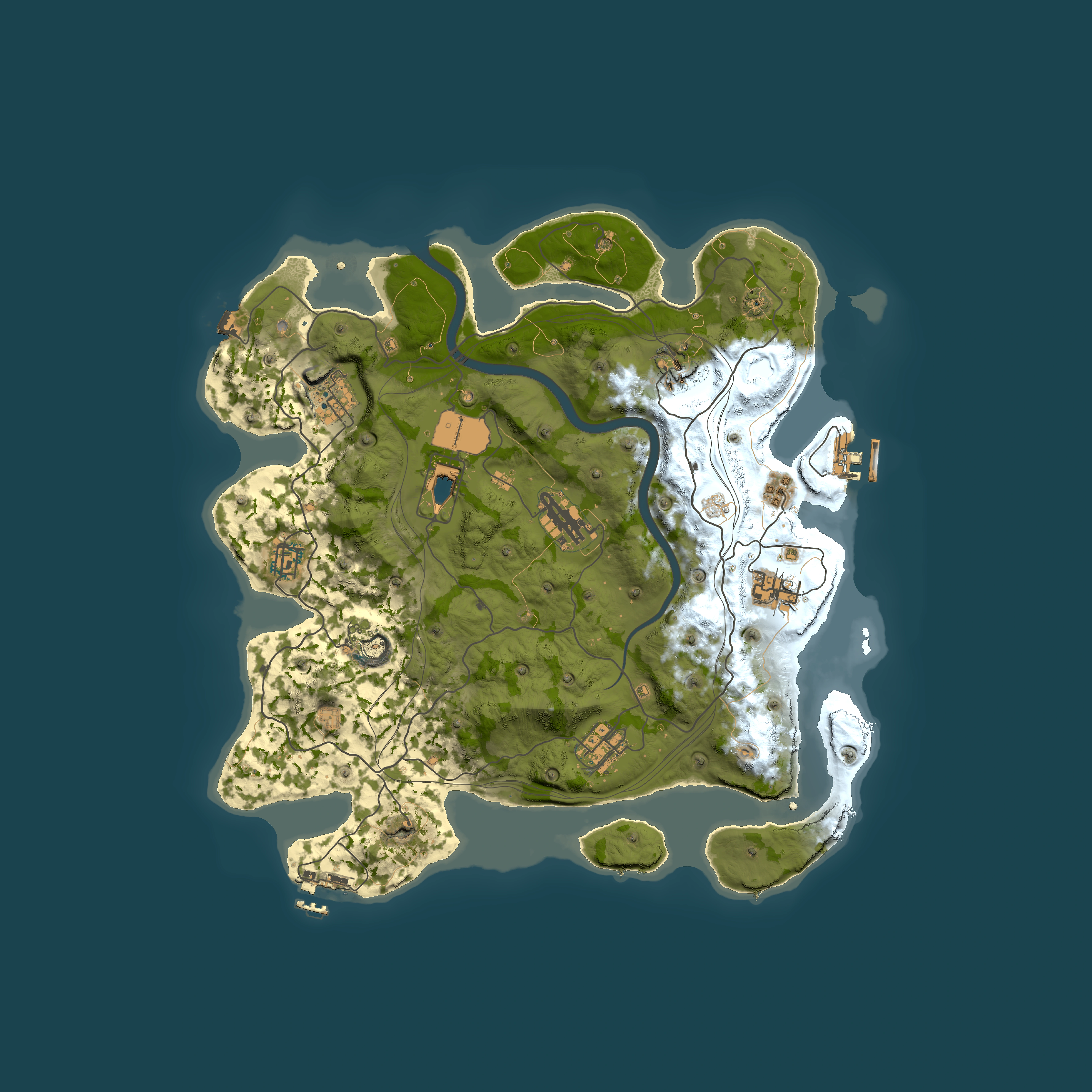 Full top-down render of Rust map seed 1337, 3750x3750m