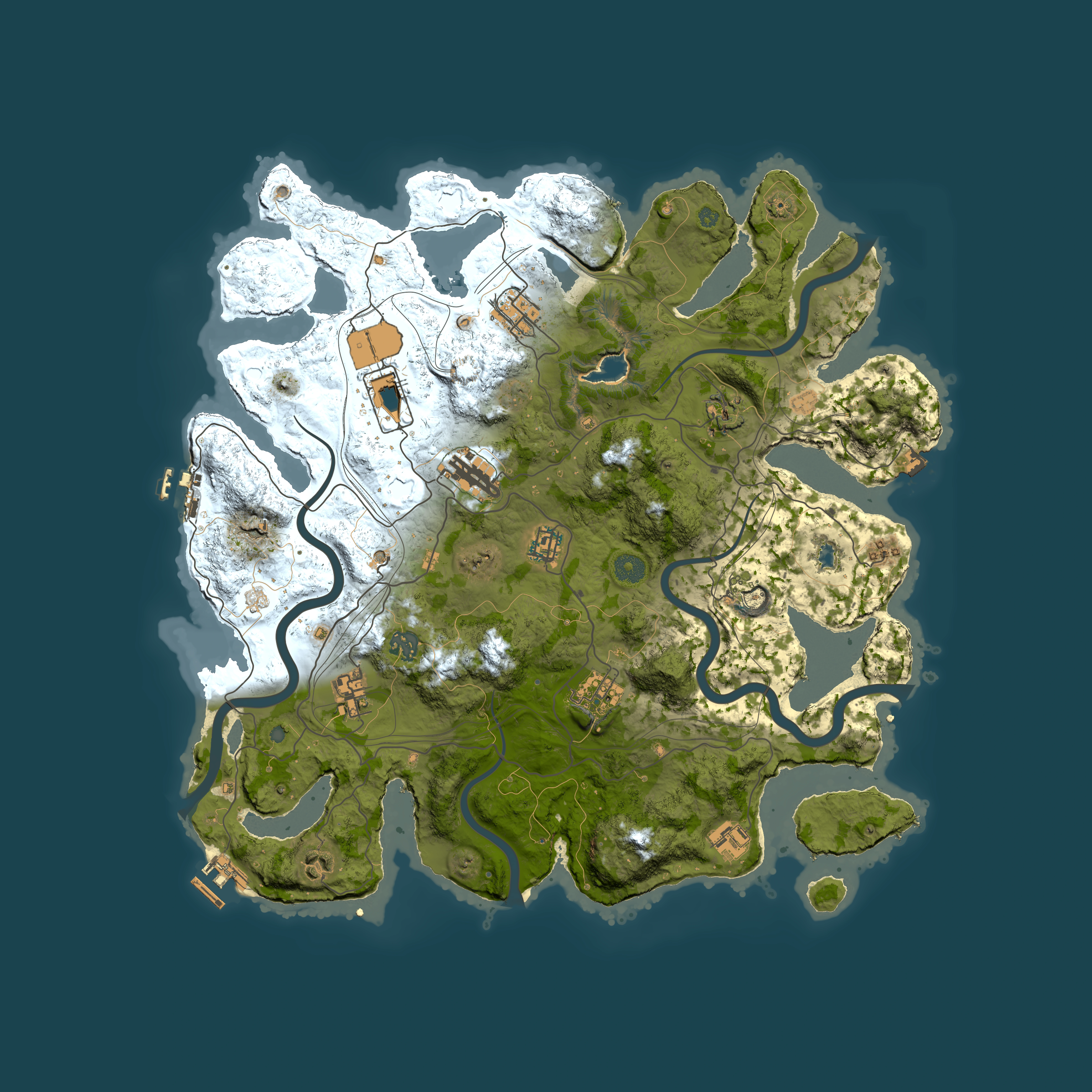 Full top-down render of Rust map seed 1, 4200x4200m