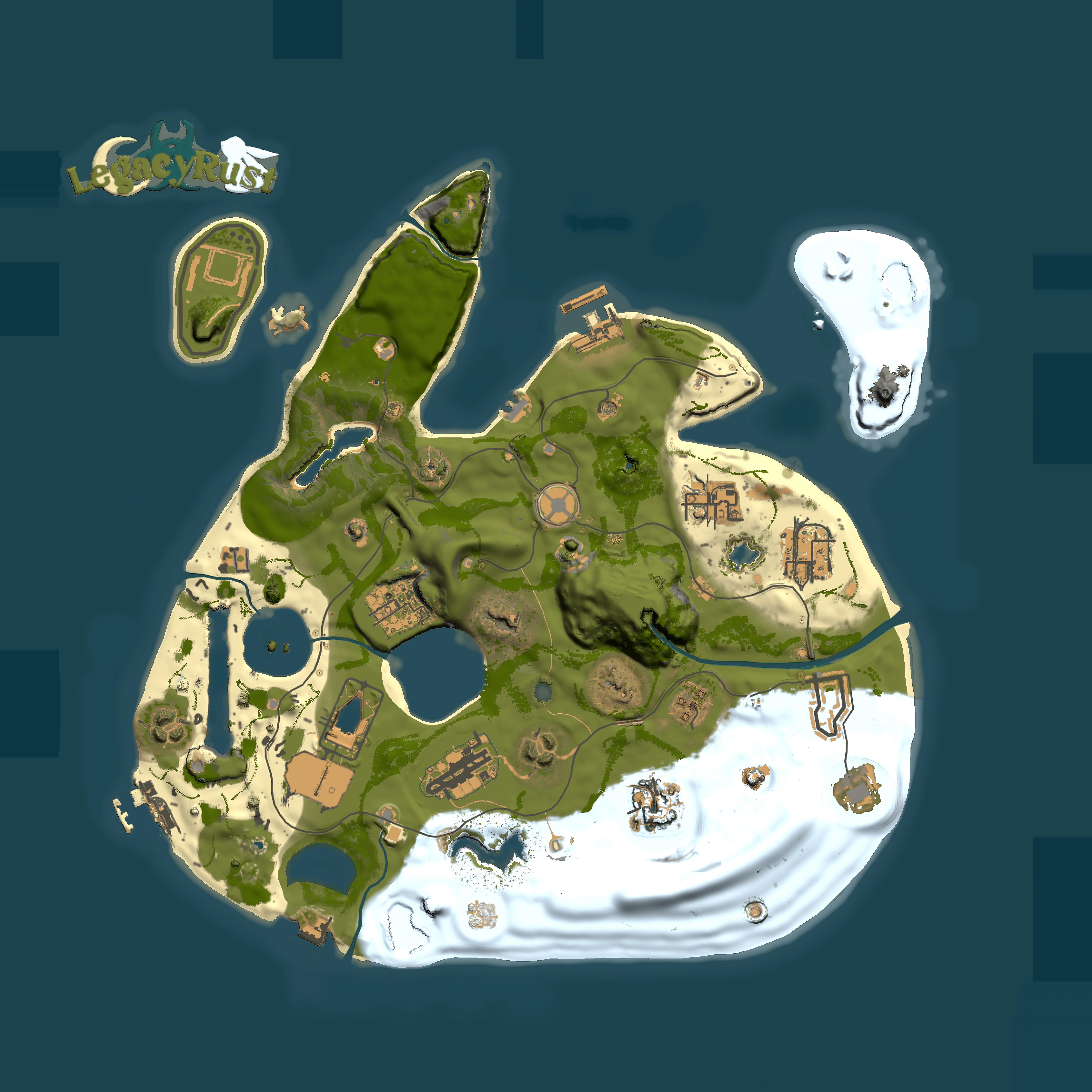 Full top-down render of Rust map seed 1337, 4000x4000m