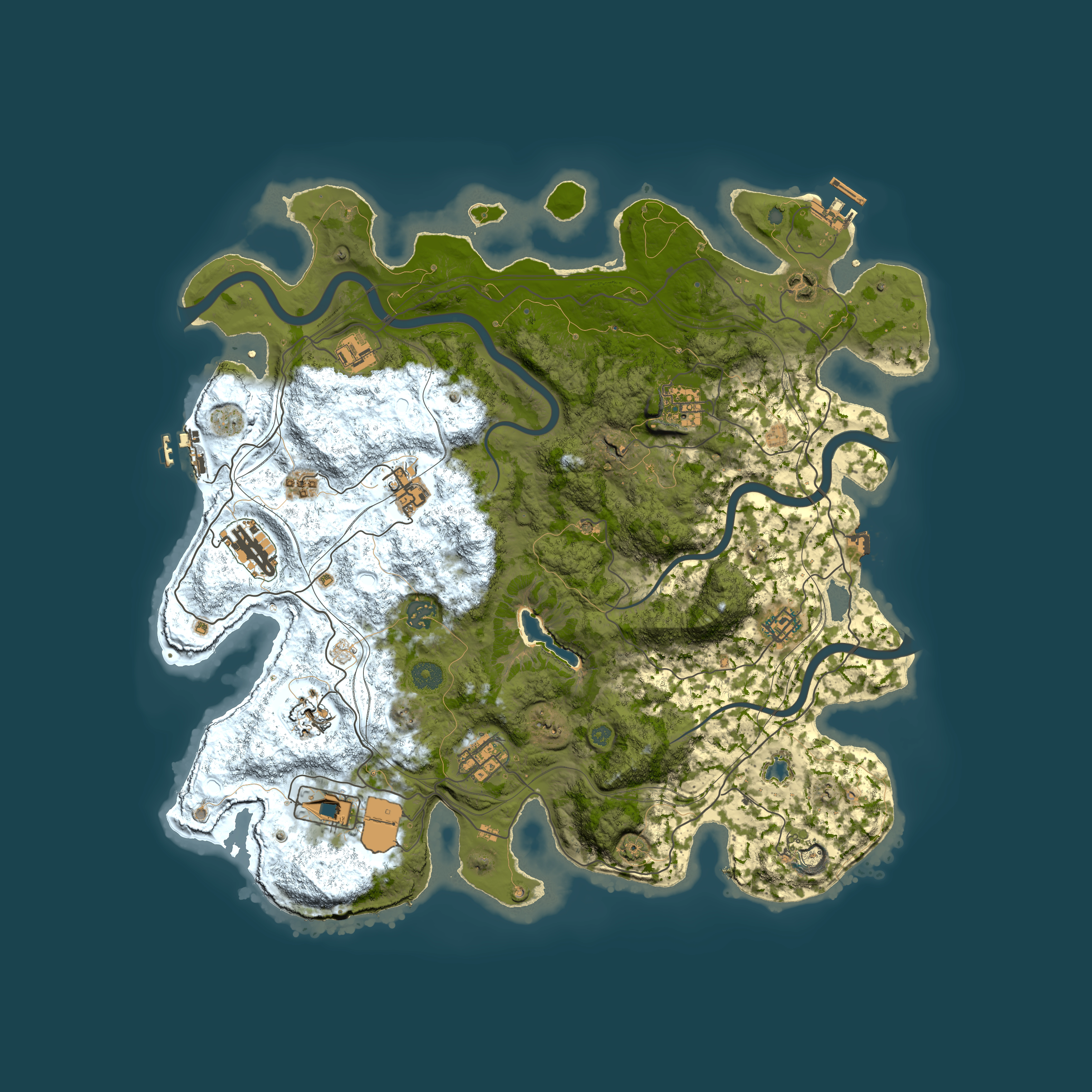 Full top-down render of Rust map seed 0, 4250x4250m