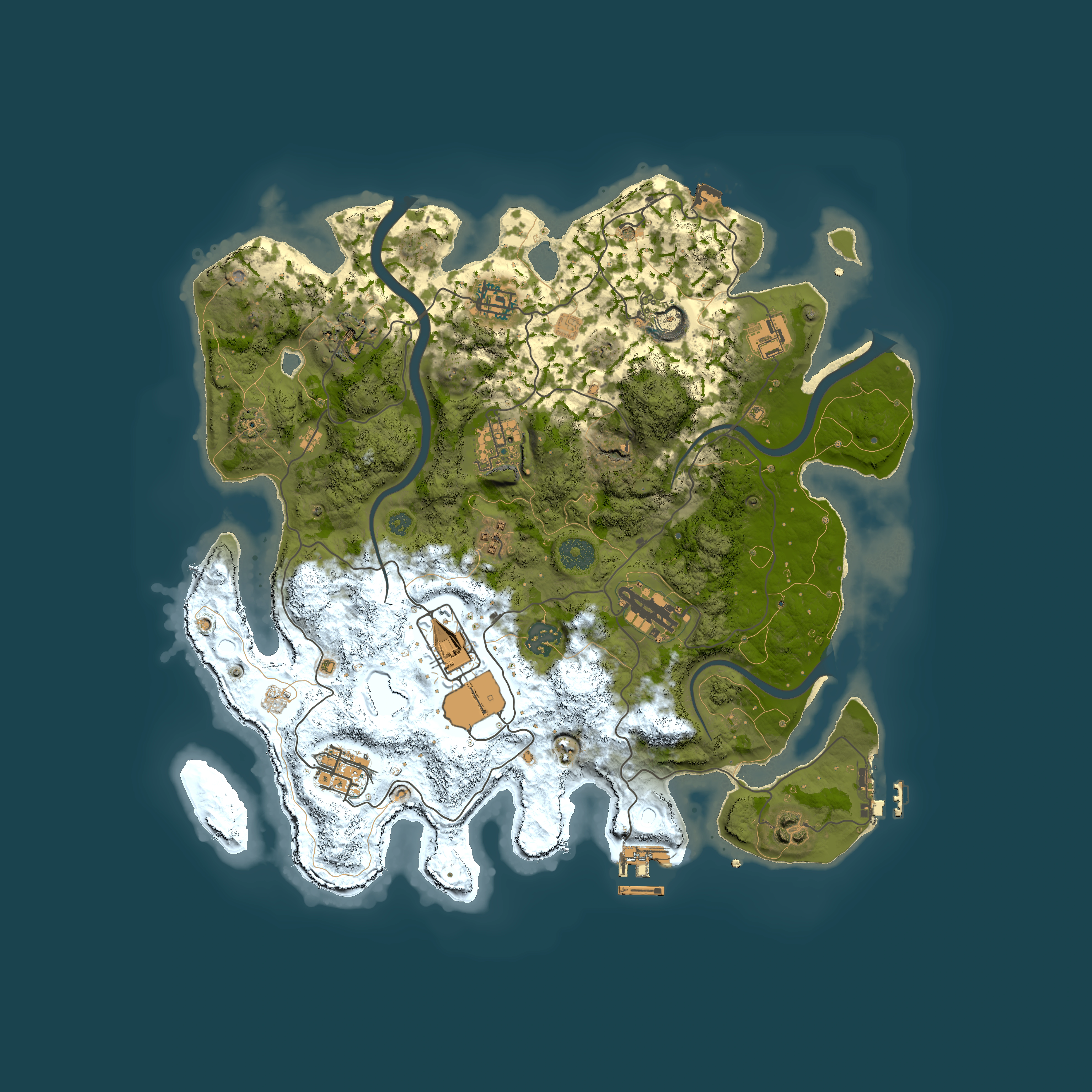 Full top-down render of Rust map seed 3, 3700x3700m