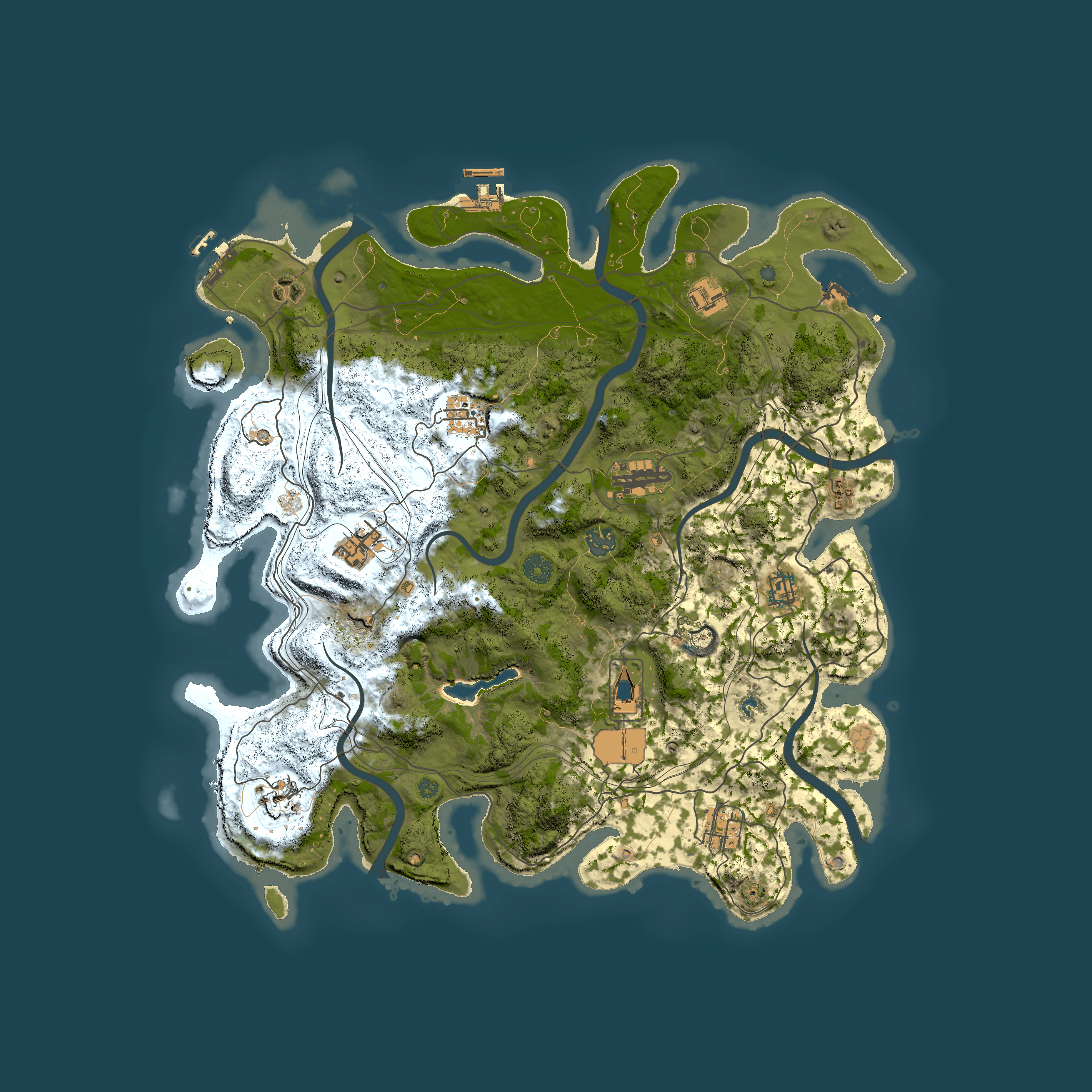 Full top-down render of Rust map seed 0, 4250x4250m