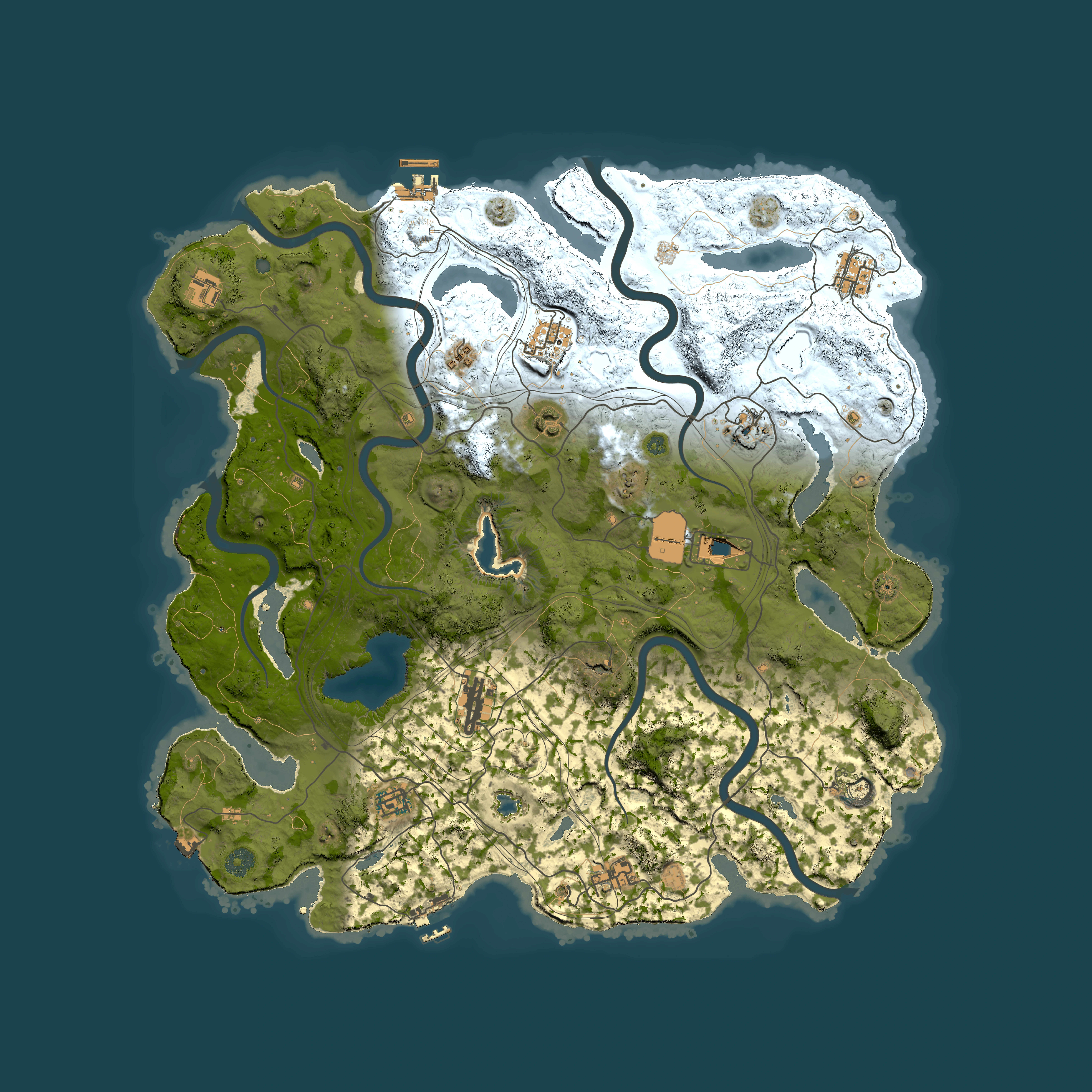 Full top-down render of Rust map seed 2487, 4400x4400m