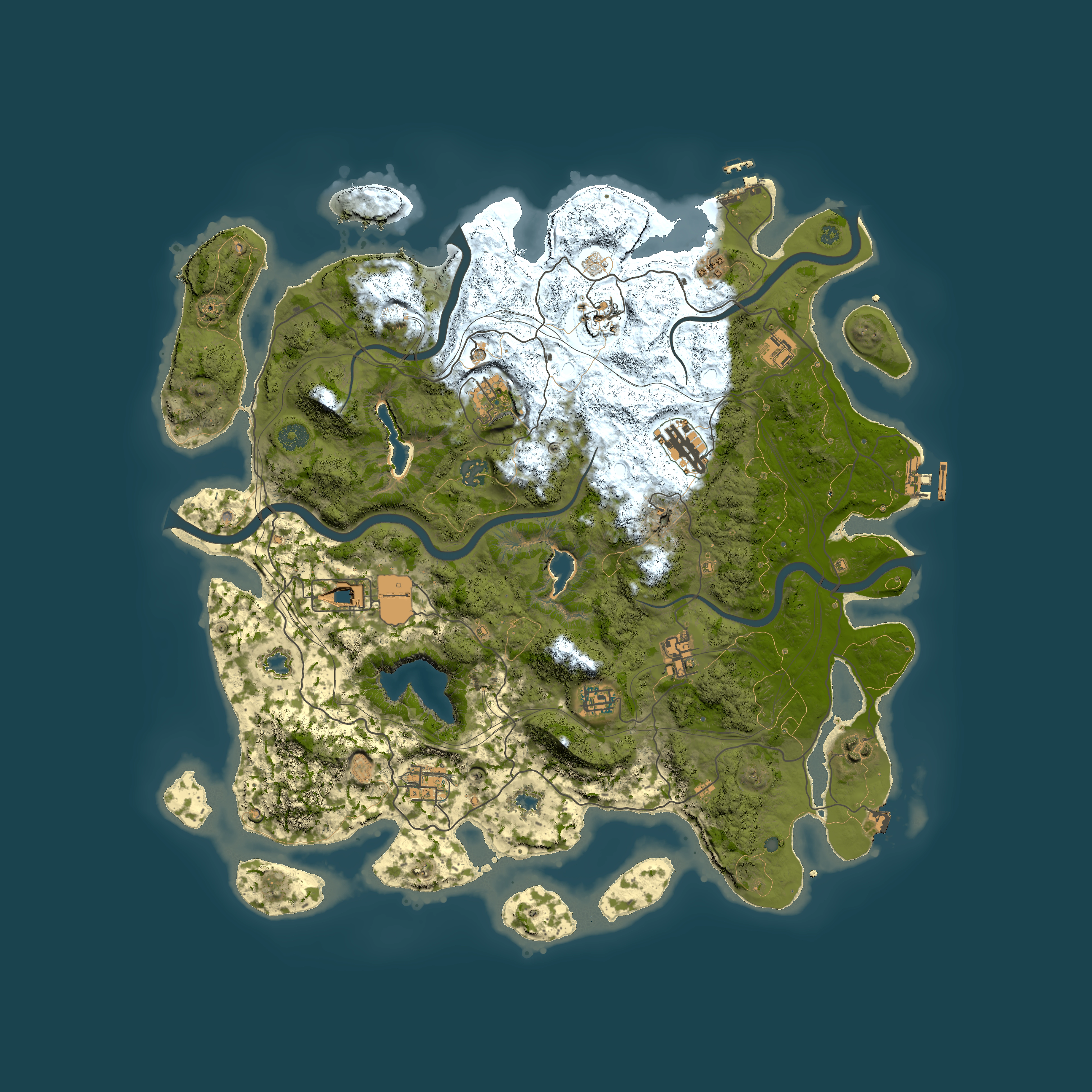 Full top-down render of Rust map seed 0, 4500x4500m
