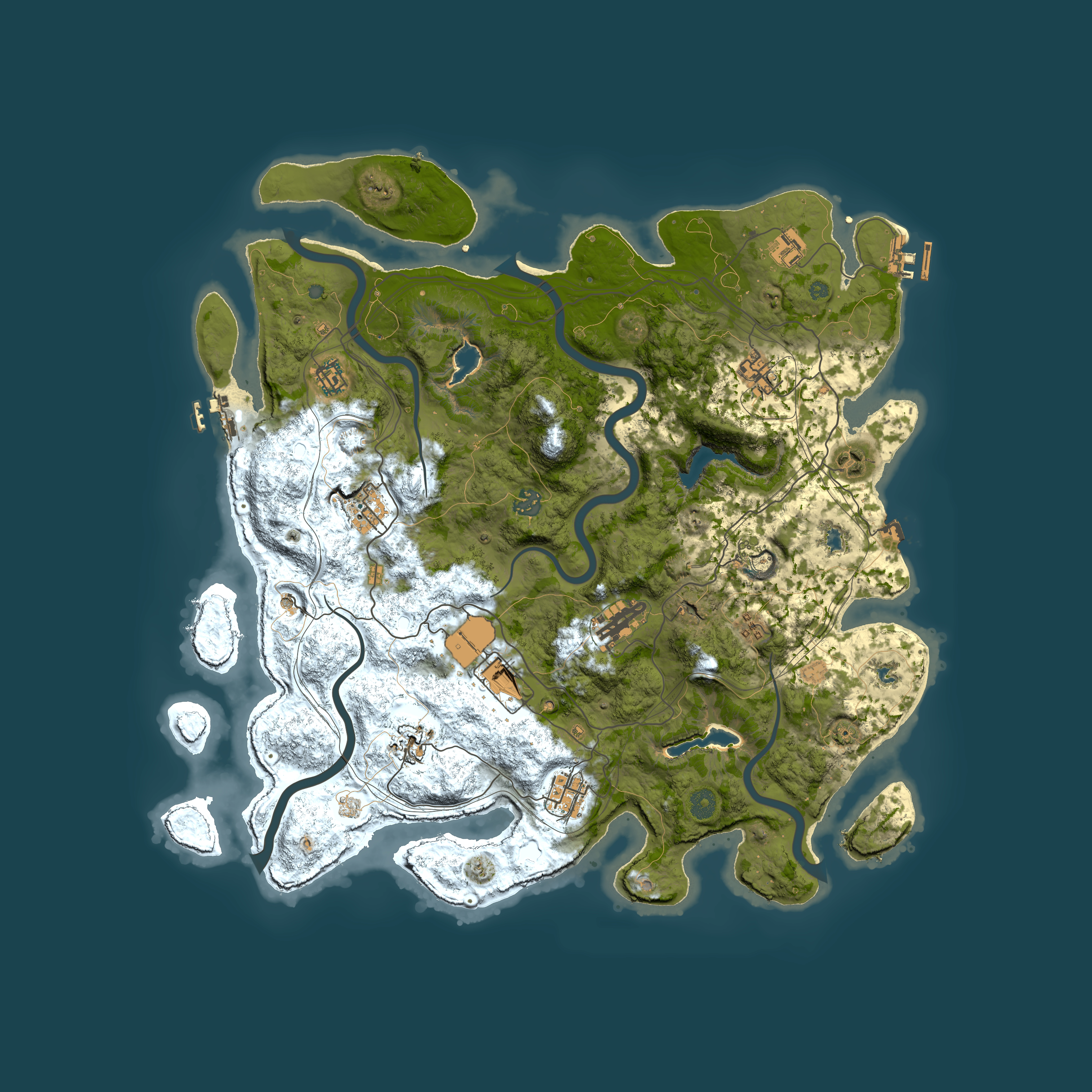 Full top-down render of Rust map seed 0, 4500x4500m