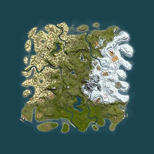 Rust map seed 0, 5000x5000m top-down preview
