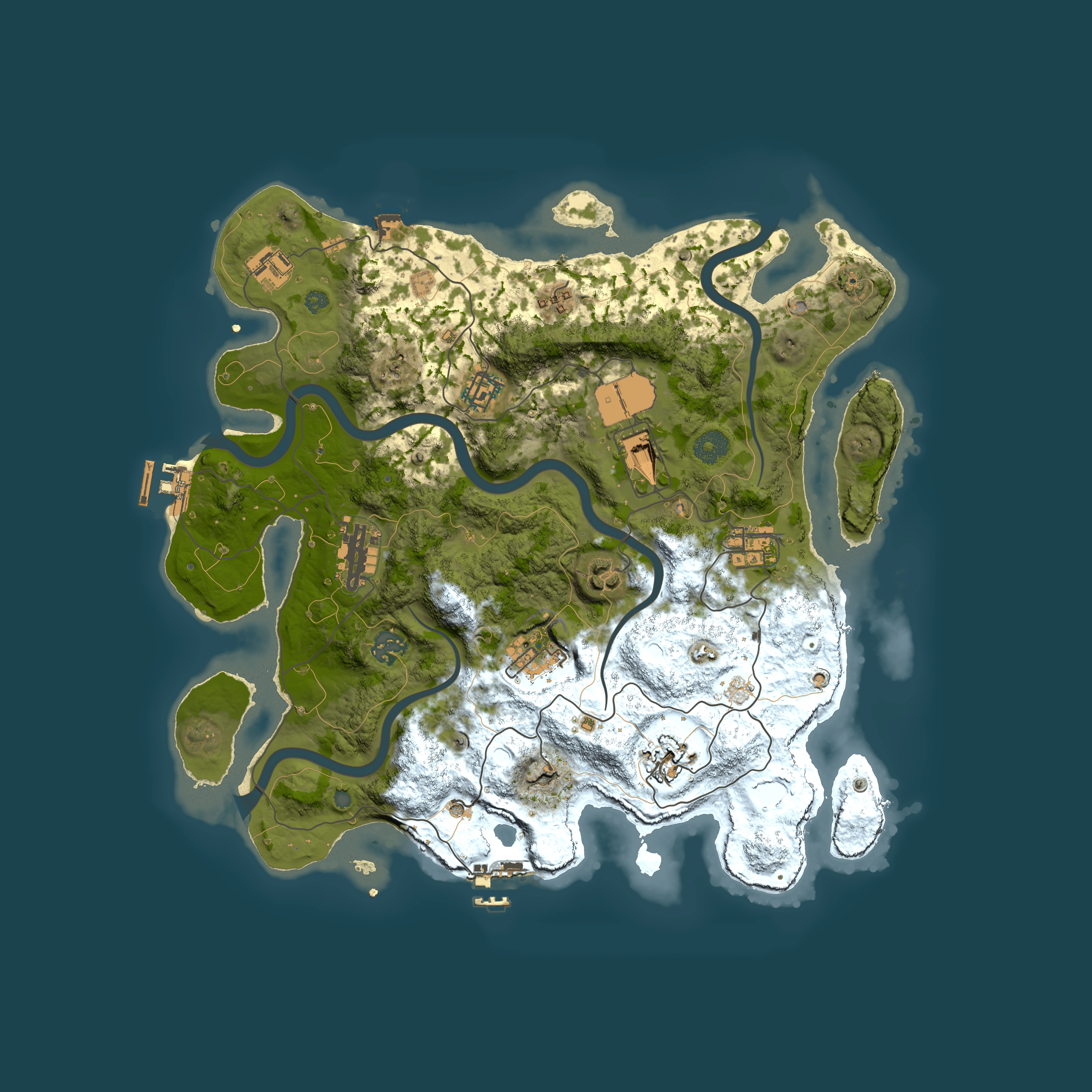 Full top-down render of Rust map seed 1631363629, 3700x3700m