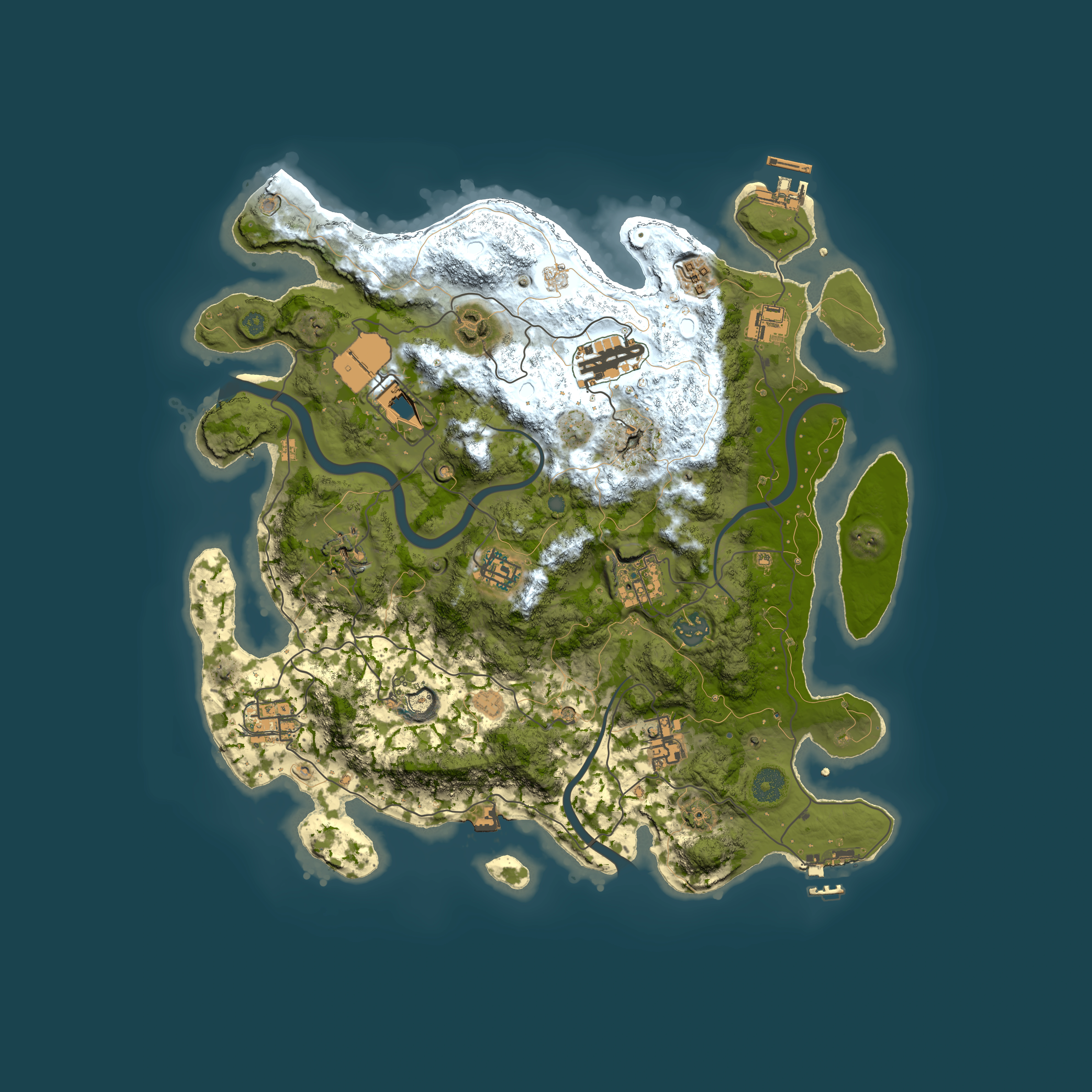 Full top-down render of Rust map seed 0, 3750x3750m