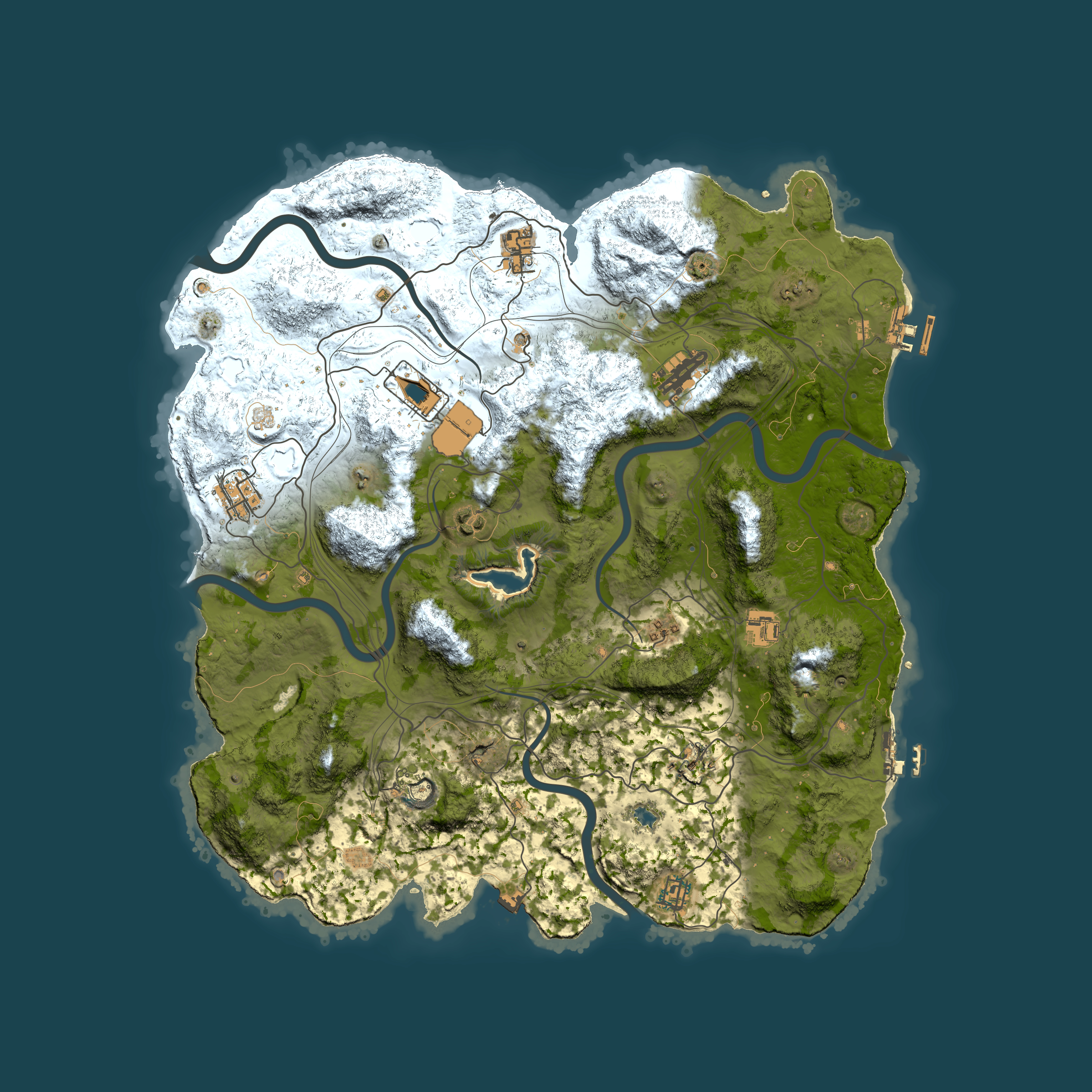 Full top-down render of Rust map seed 4564, 4250x4250m
