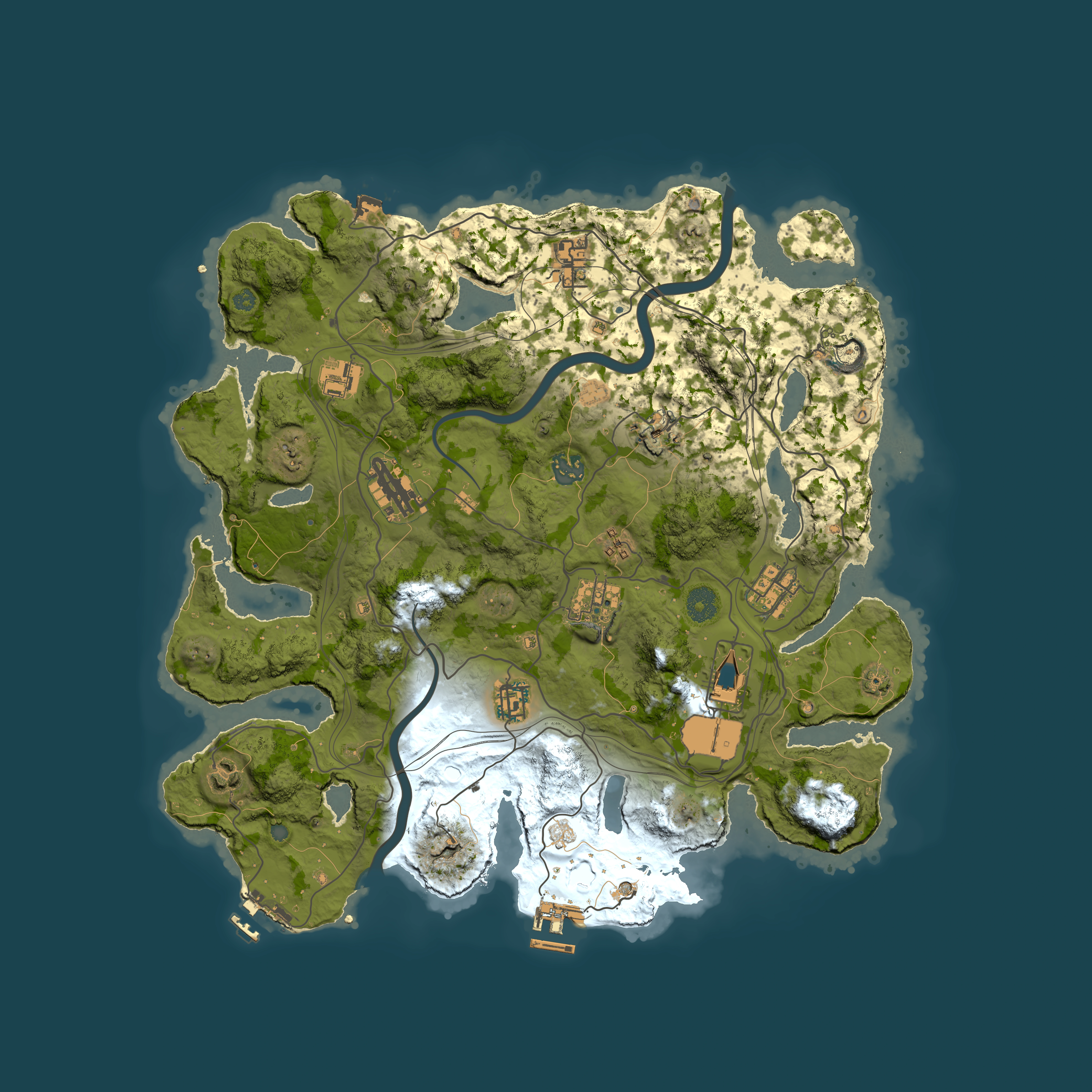Full top-down render of Rust map seed 1337, 3800x3800m