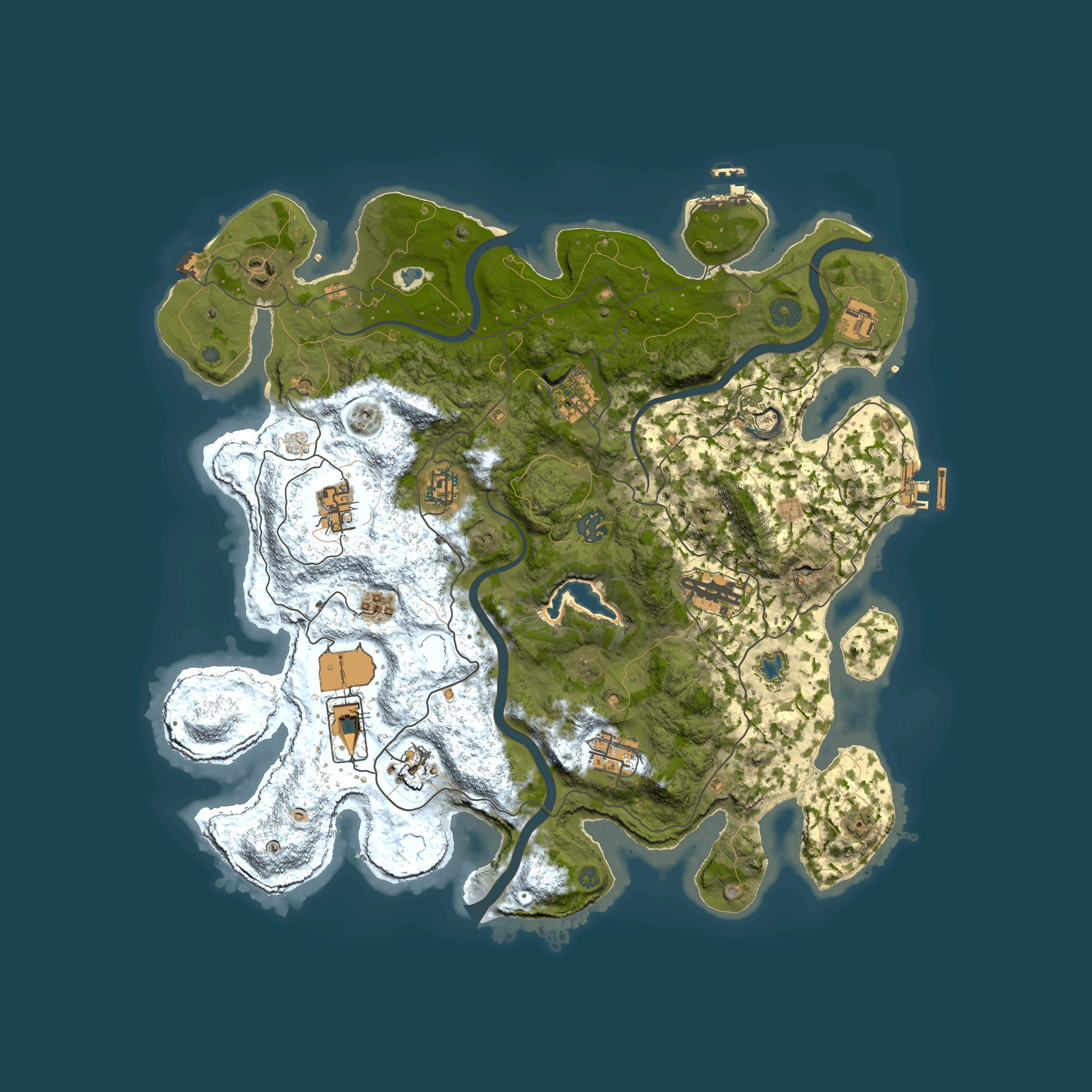 Full top-down render of Rust map seed 1381365845, 4000x4000m