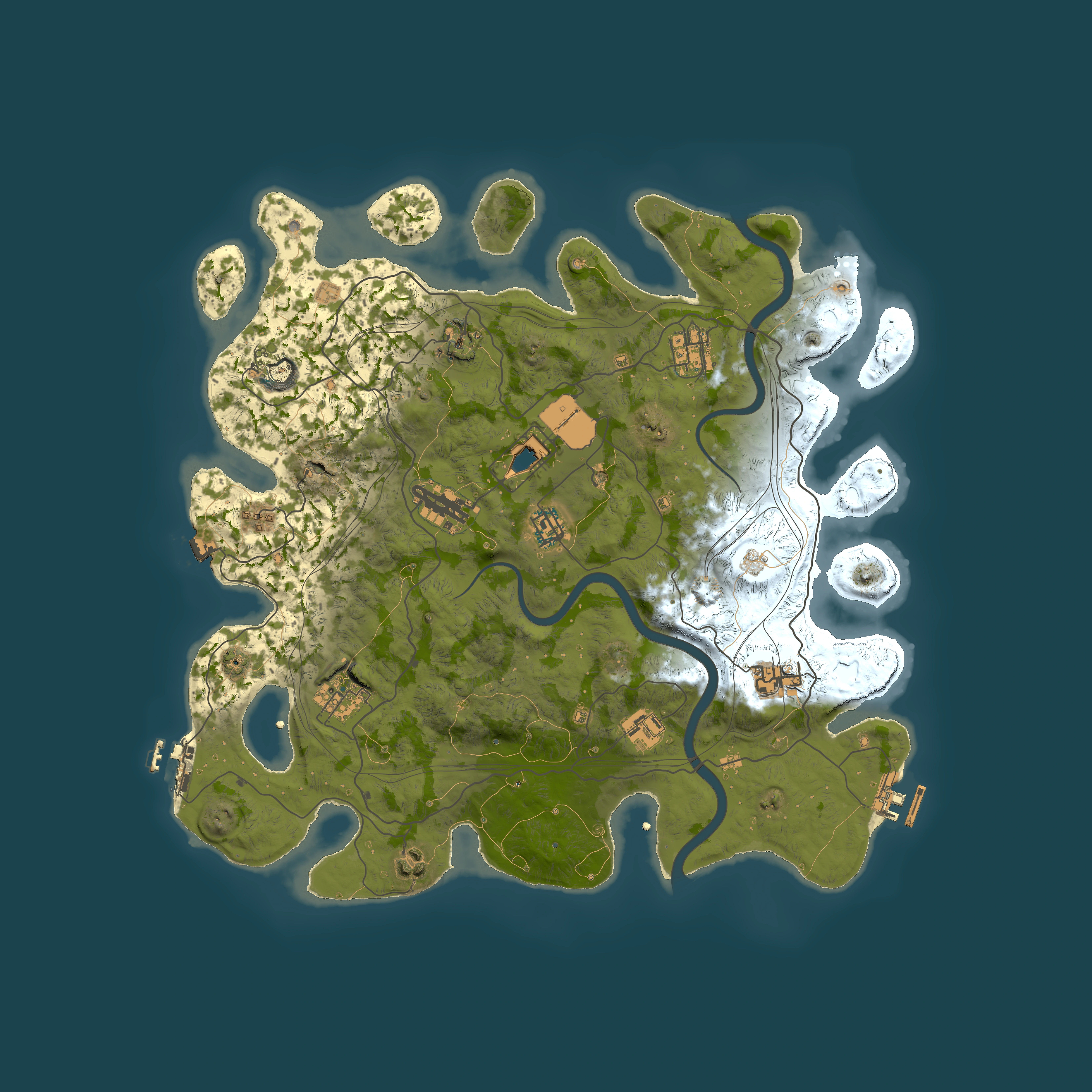 Full top-down render of Rust map seed 1337, 4000x4000m
