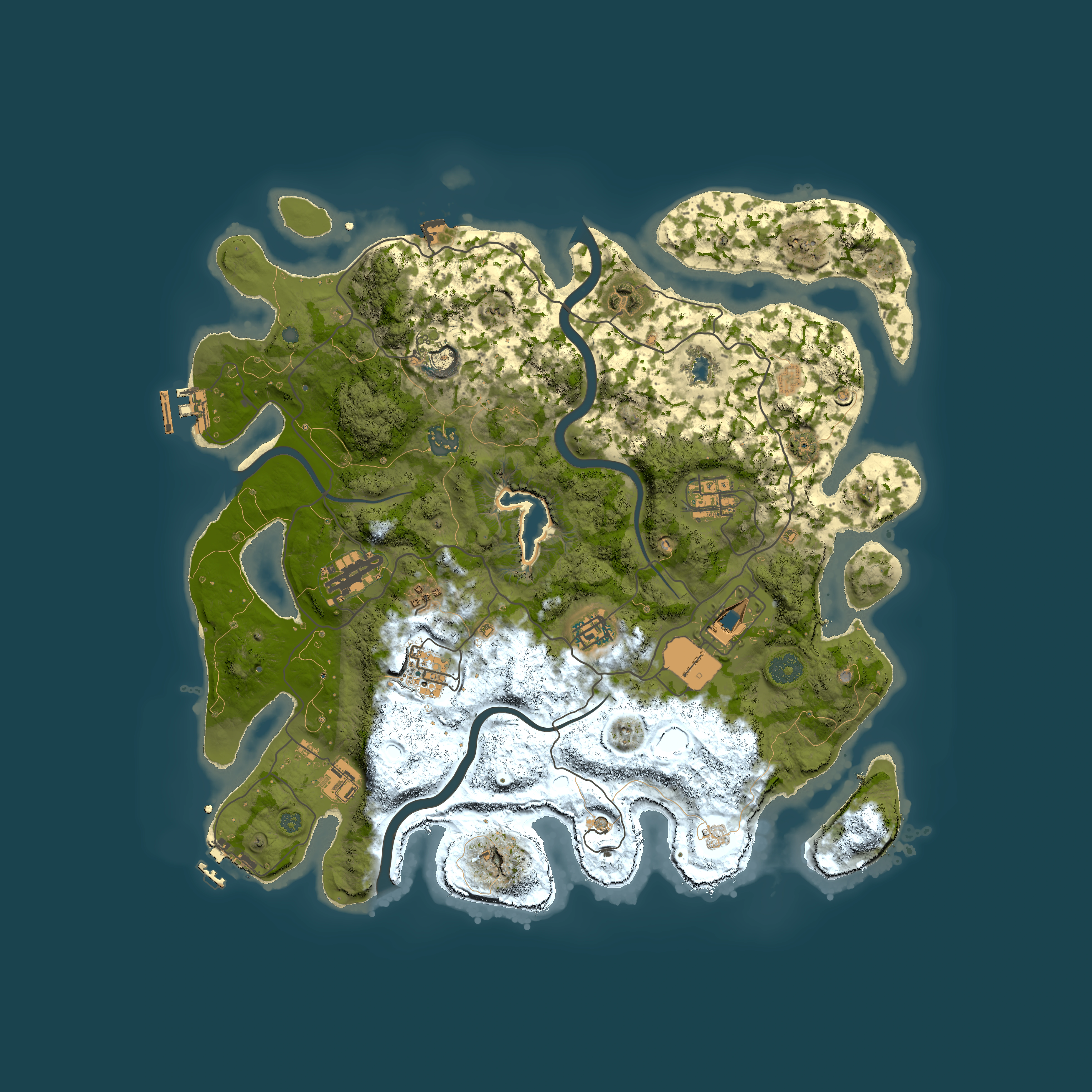 Full top-down render of Rust map seed 0, 4000x4000m